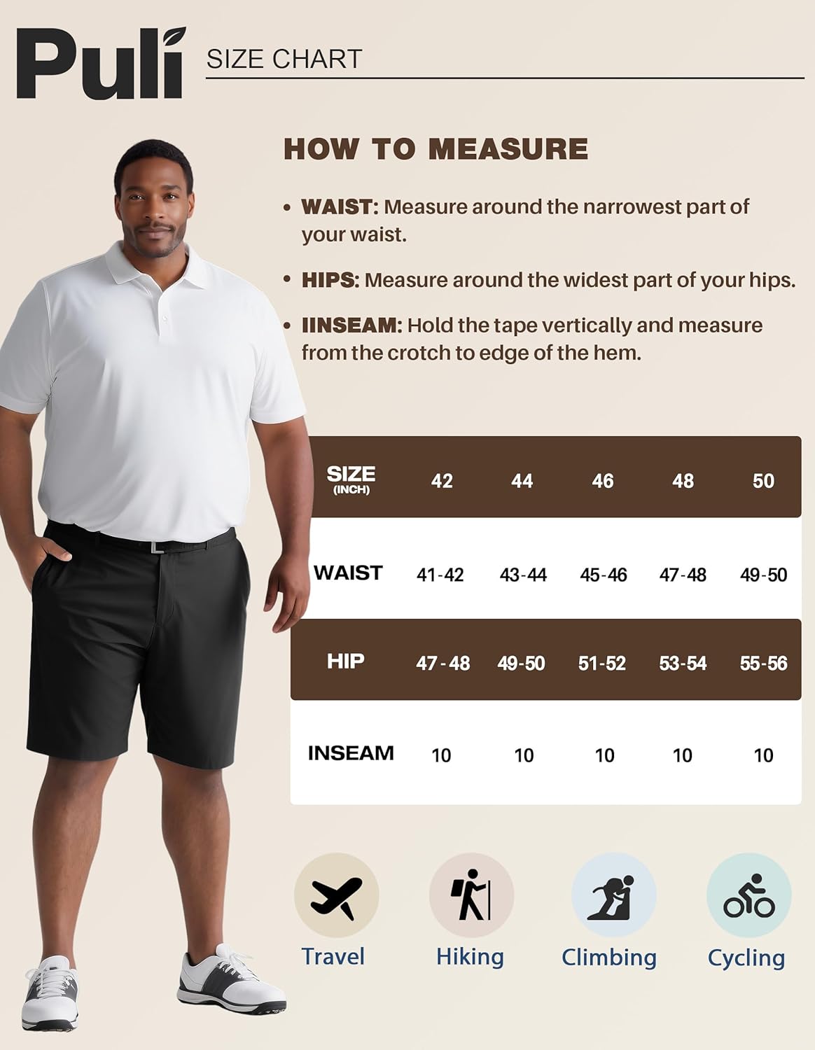 PULI Men's Big & Tall Golf Shorts Stretch 10 Inch Inseam Waterproof Lightweight Qiuck Dry Hiking Shorts - Image 6