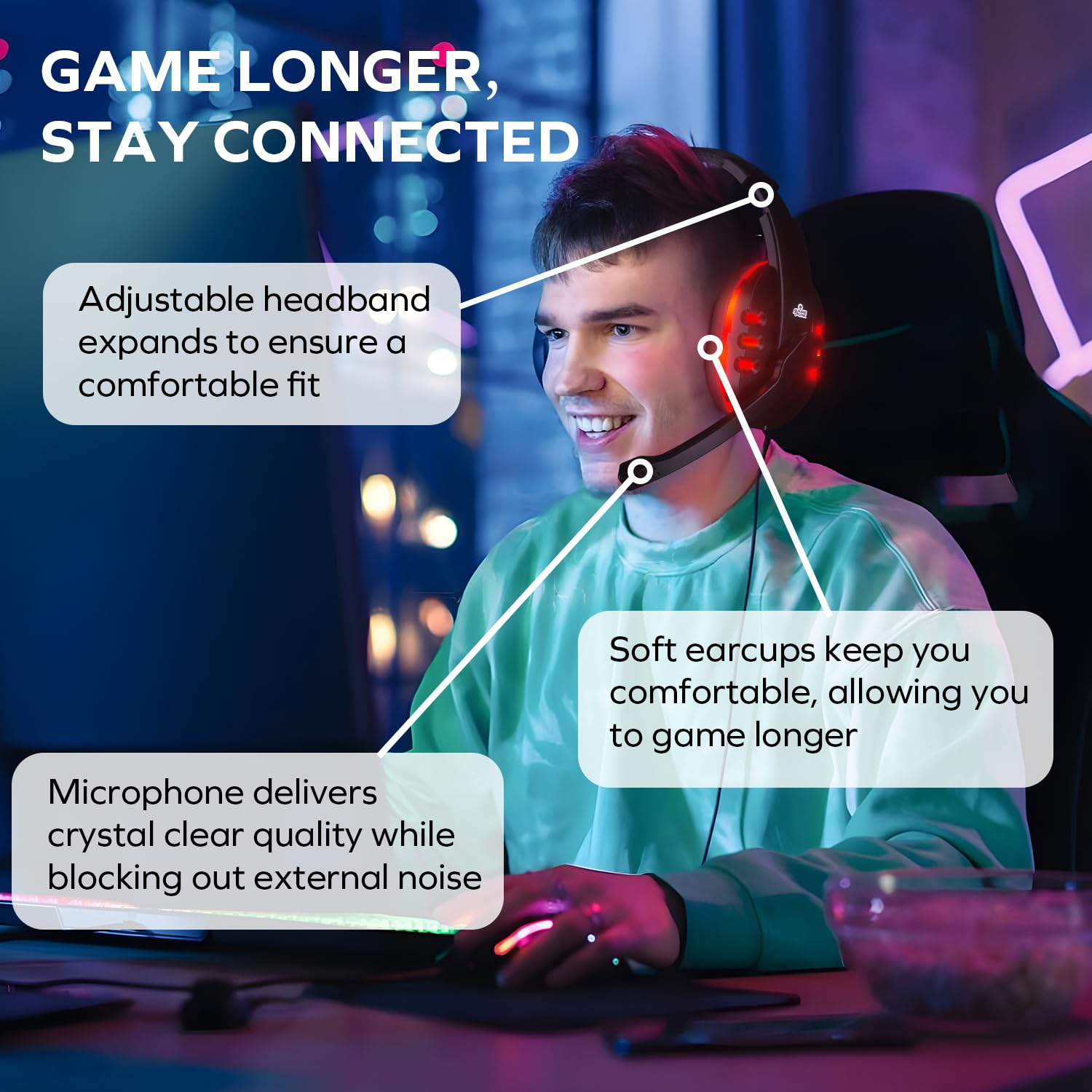 GAME PUNK Cuffie da gioco a LED cablate con microfono e luci a LED, supporto per cuffie da gioco per PS5, Xbox Series X e S, laptop, supporto per cuffie da gioco per PC, USB, ingresso AUX