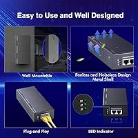 Vista 6 de MokerLink Inyector Gigabit PoE, 802.3af/at/bt 90W, Ethernet 10/100/1000Mbps, Plug & Play, adaptador no PoE a PoE, distancia de hasta 328.1 ft