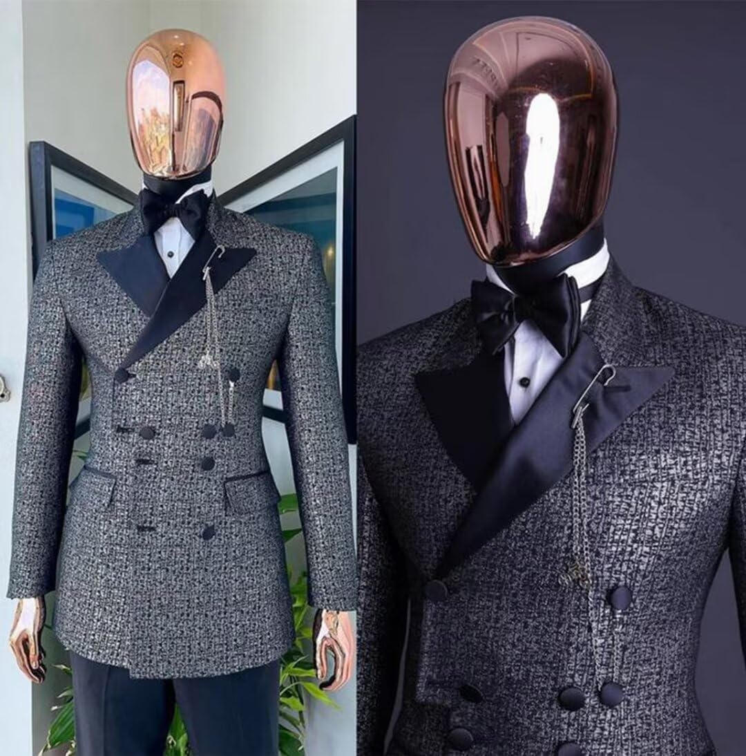 Men's Jacquard Suit Jacket Double Breasted Peak Lapel Wedding Casual Dinner Blazer