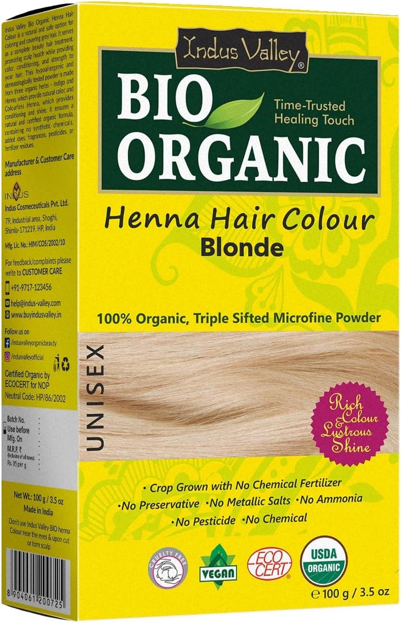 Bio Organic Natural Henna Hair Color For Women Blonde 100gm| 100% Gray Hair Coverage And Long Lasting Hair Dye | Vegan and Cruelty-Free I Herbal Hair Color for All Hair Types