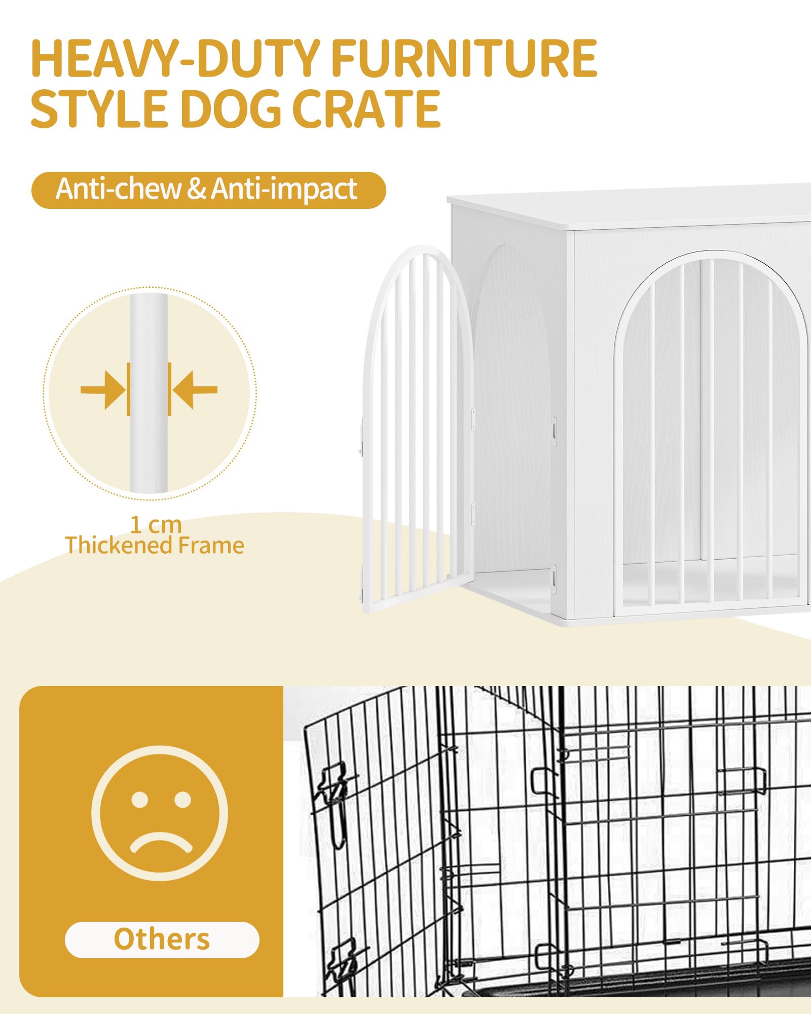 Hzuaneri 108 cm Jaula para Perros, Mesa Auxiliar, Casa Moderna para Perros, Jaula Perro Grande para Casa de Madera, Dúplex para Animales, 3 Puertas, Puerta Arqueada, 64 x 108 x 76 cm, Blanco