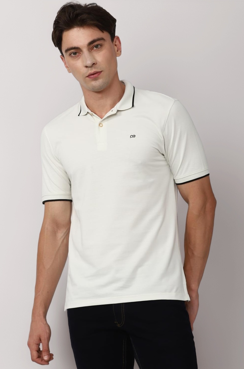 Peter England Men's Snug Fit Solid Polo T-Shirt with Coloured Collar Tipping| Cotton Rich| Premium Pique Weave