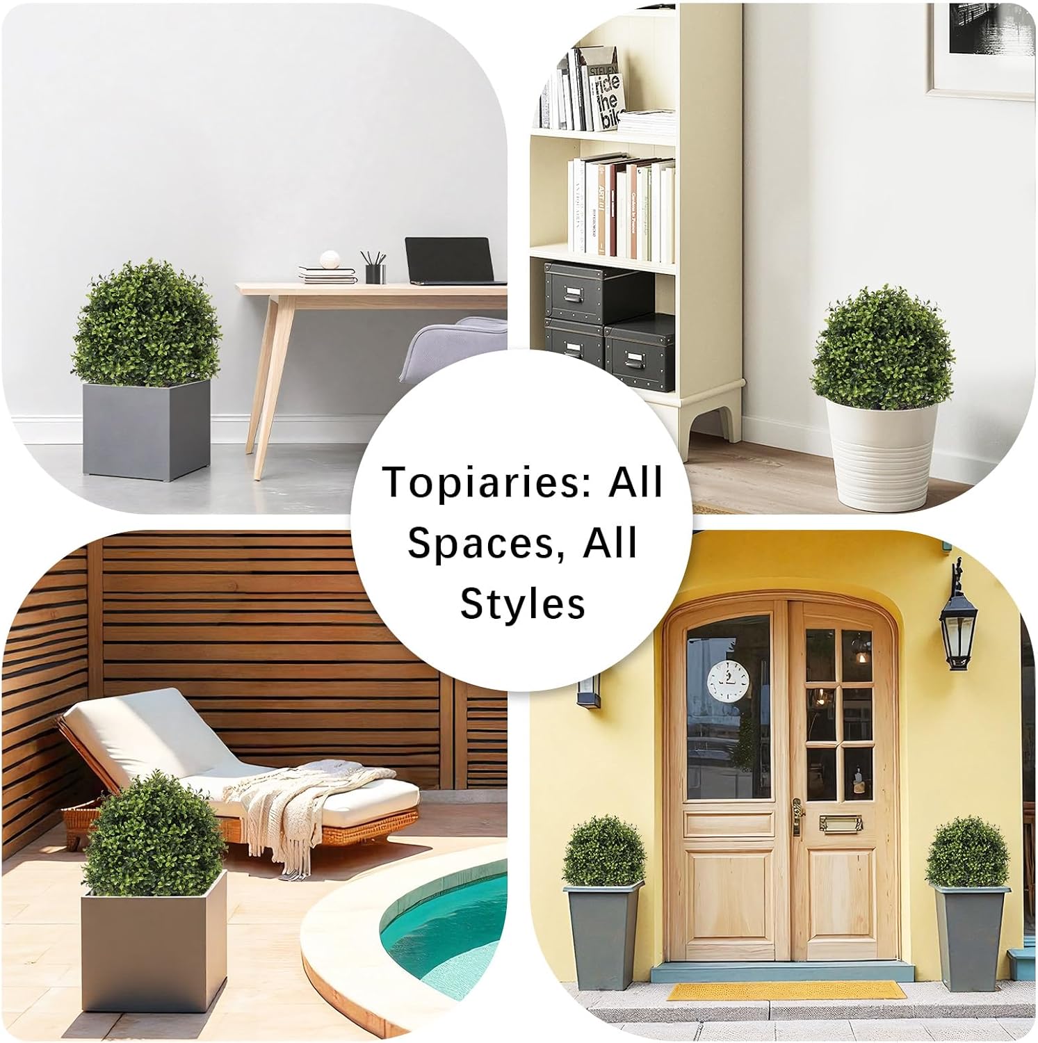 27“ Realistic Artificial Boxwood Topiary Trees Set of 2, Faux Plants Outdoor UV-Resistant, Fake Evergreen Bushes & Shrubs for Front Porch Outside Planter Decor - Image 3