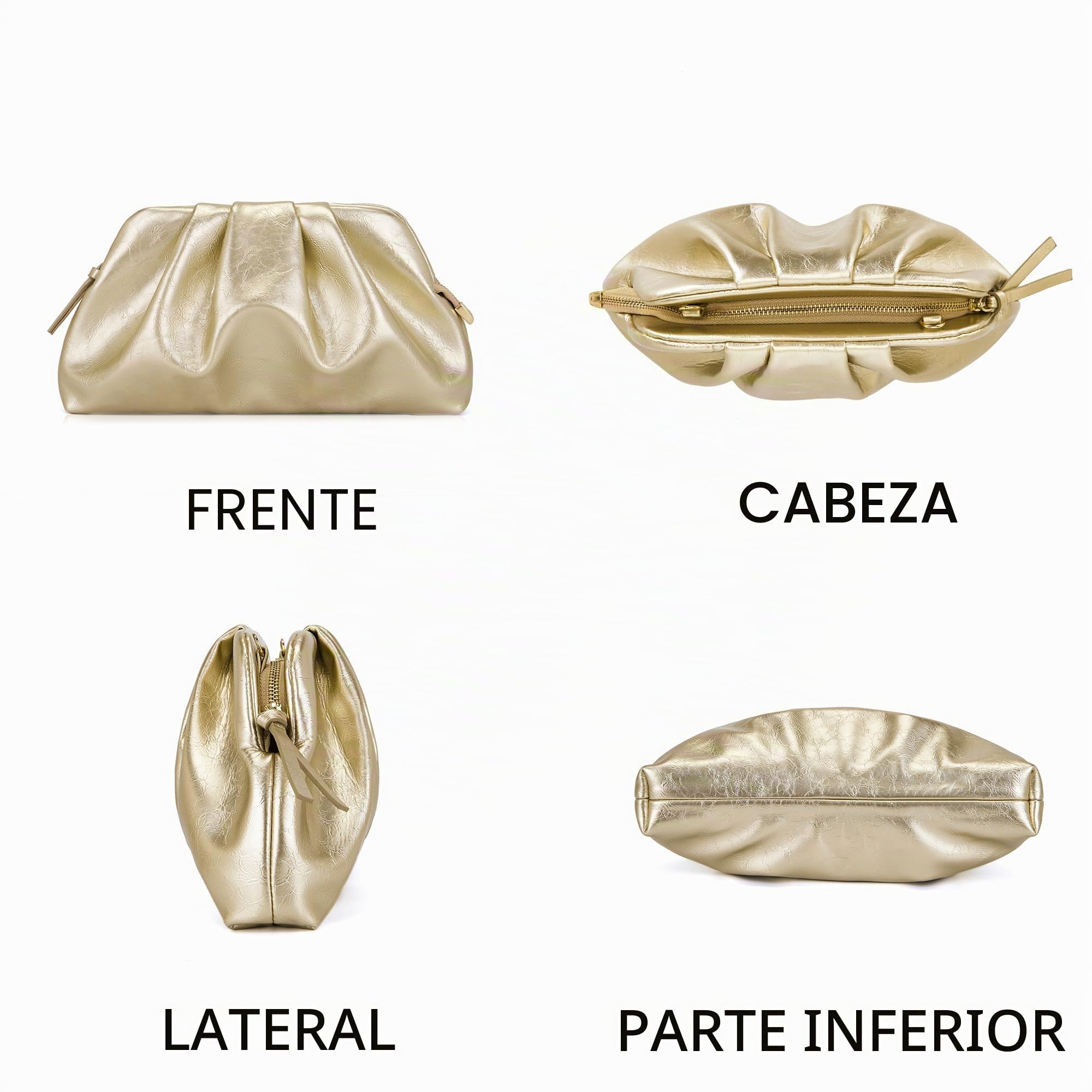 Bolso de noche para mujer, elegante, pequeño, de piel sintética, para bodas, con cremallera