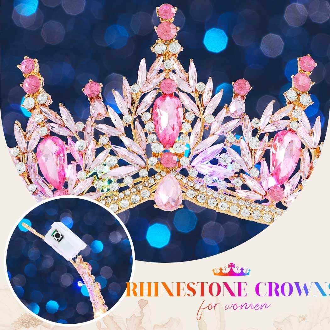 Brishow Light Up Fantasy Rhinestone Gold Crowns,Bridal Wedding Tiaras,Queen Headpiece Jewelry for Women - Image 5