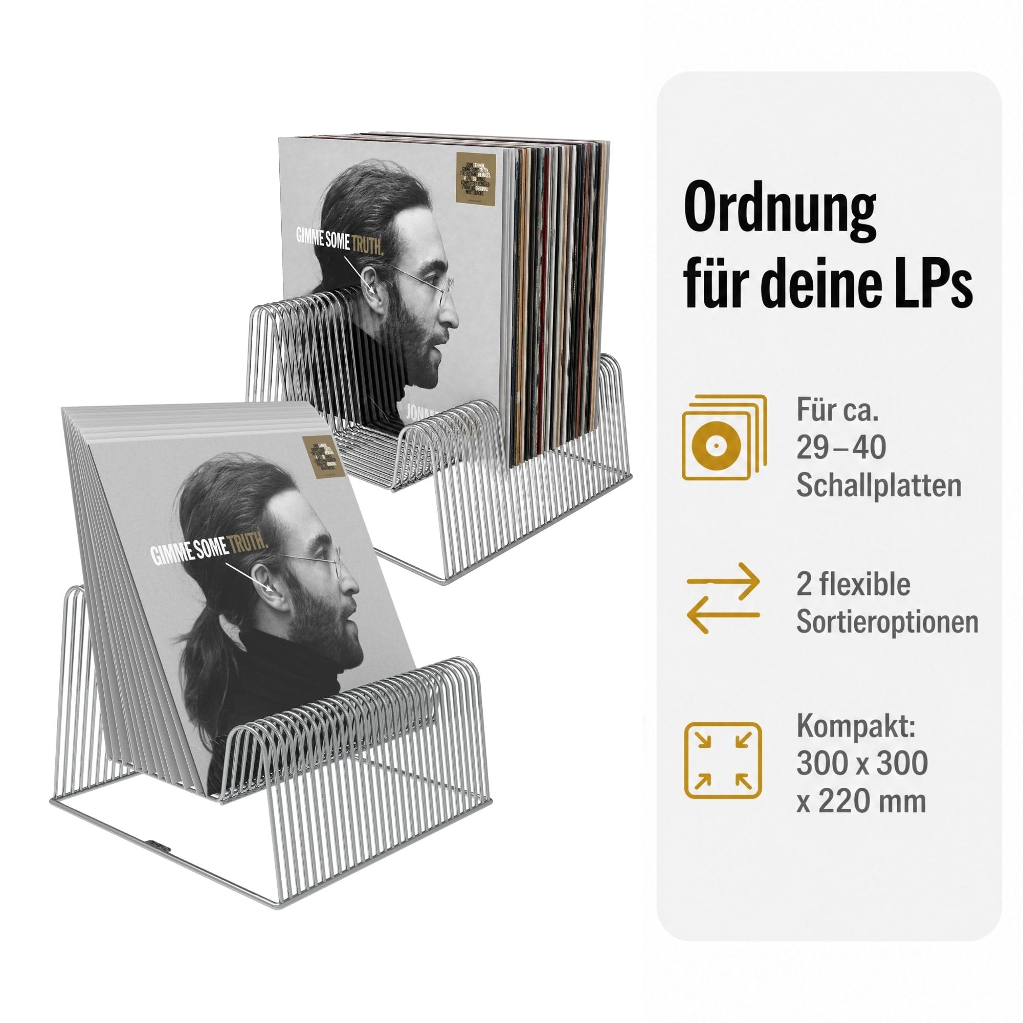 Zomo VS-Rack Wave Vinylständer aus Stahl – 300 x 300 x 220 mm - Chrom - Schallplattenständer für 29–40 LPs – Modernes LP Regal mit Rippenstruktur – 2 Sortieroptionen