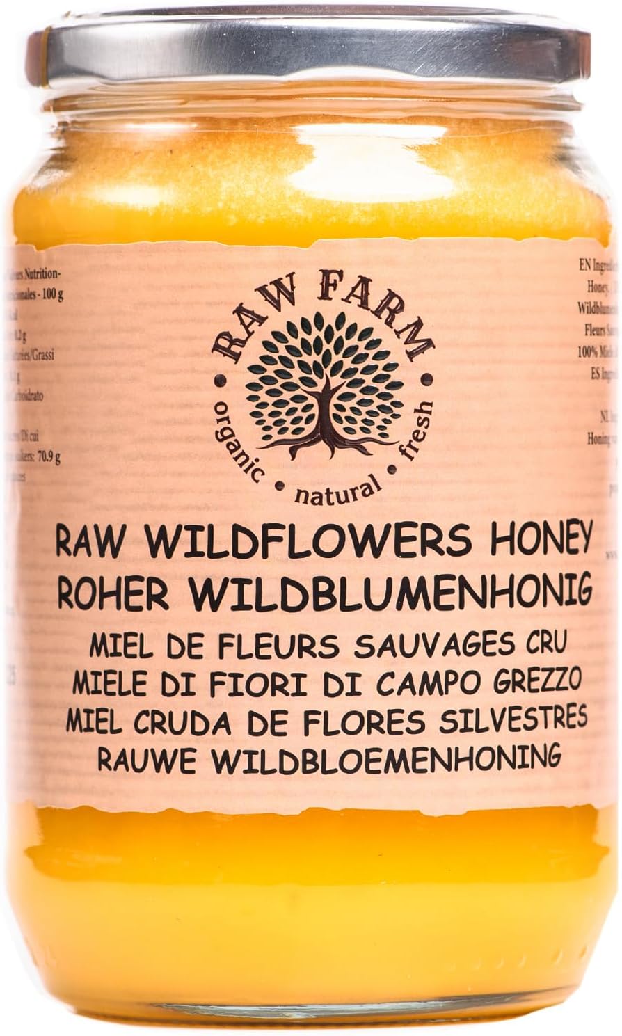 Raw Farm - Pure Raw Wildflowers Honey 900 g - Unfiltered, Unheated, Unprocessed, Cold-Extracted – Rich in Enzymes & Pollen, Straight from RAW FARM Bee hives