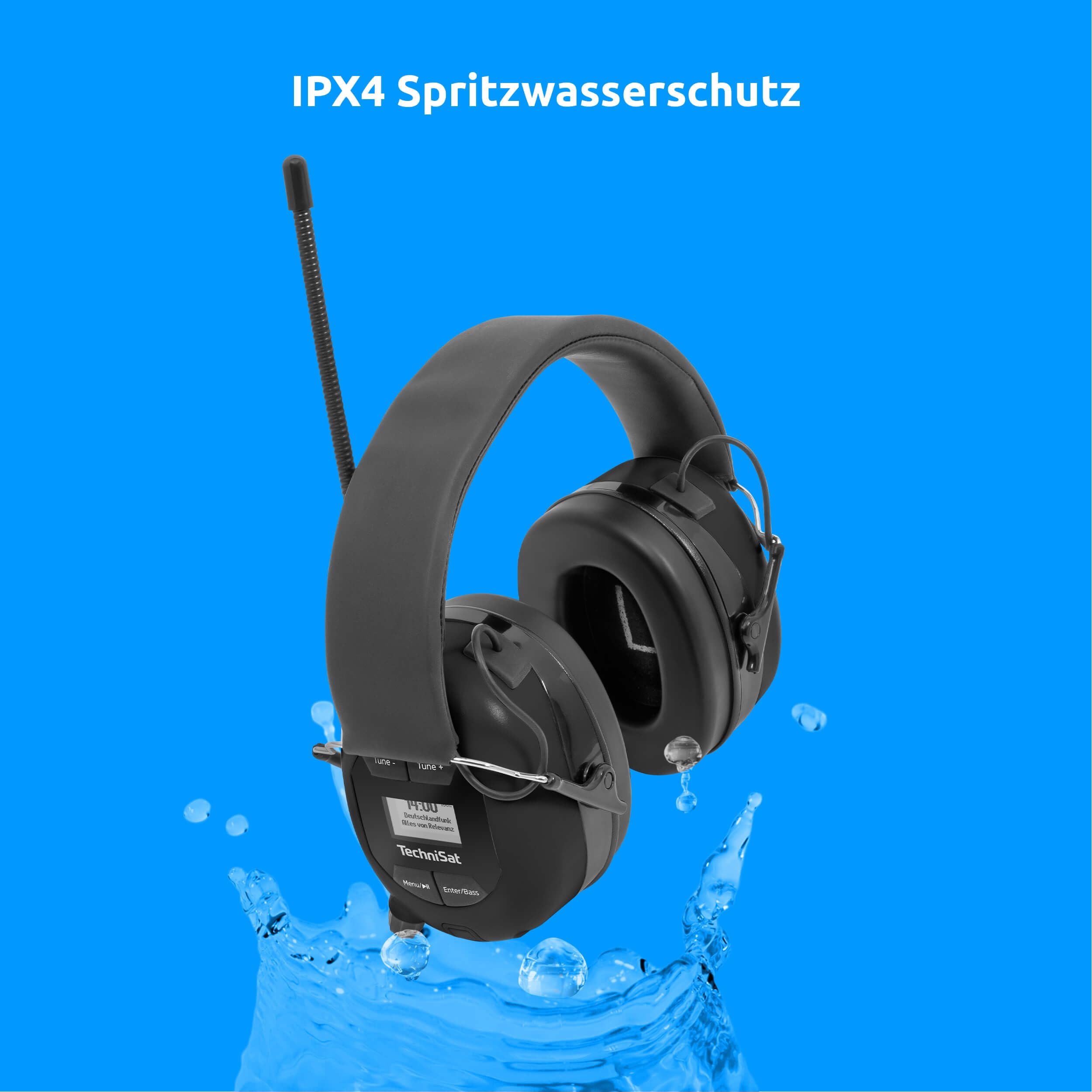 TechniSat STEREOMAN DAB+ OD – kabelloser Stereo DAB+/FM Bluetooth-Kopfhörer (Radioempfang, Kurze Antenne, Integriertes Mikrofon, Kapselgehörschutz, für den Außeneinsatz) schwarz