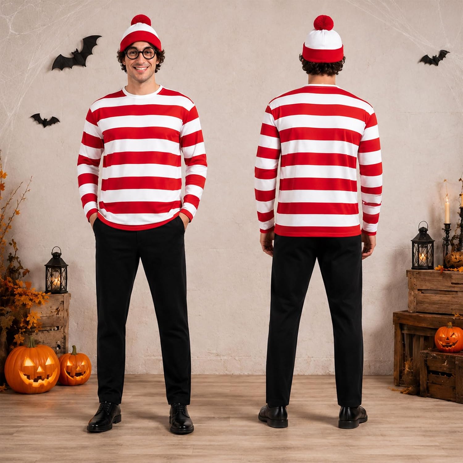 Men's Red and White Striped Shirt Halloween Costume Set