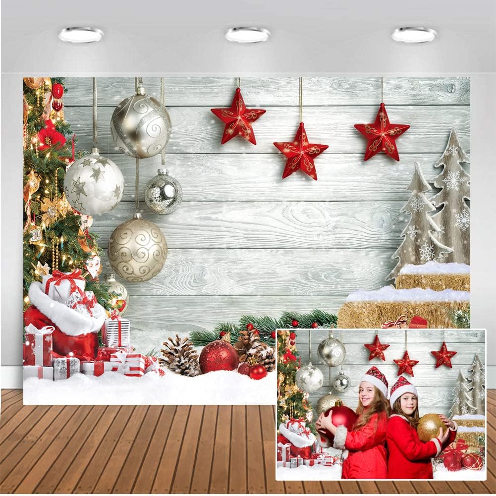 ABPHOTO Polyester 5x7ft White Winter Photography Backdrops Pine Pranches Snowing Background Wood Floor Photo Christmas Back Drops