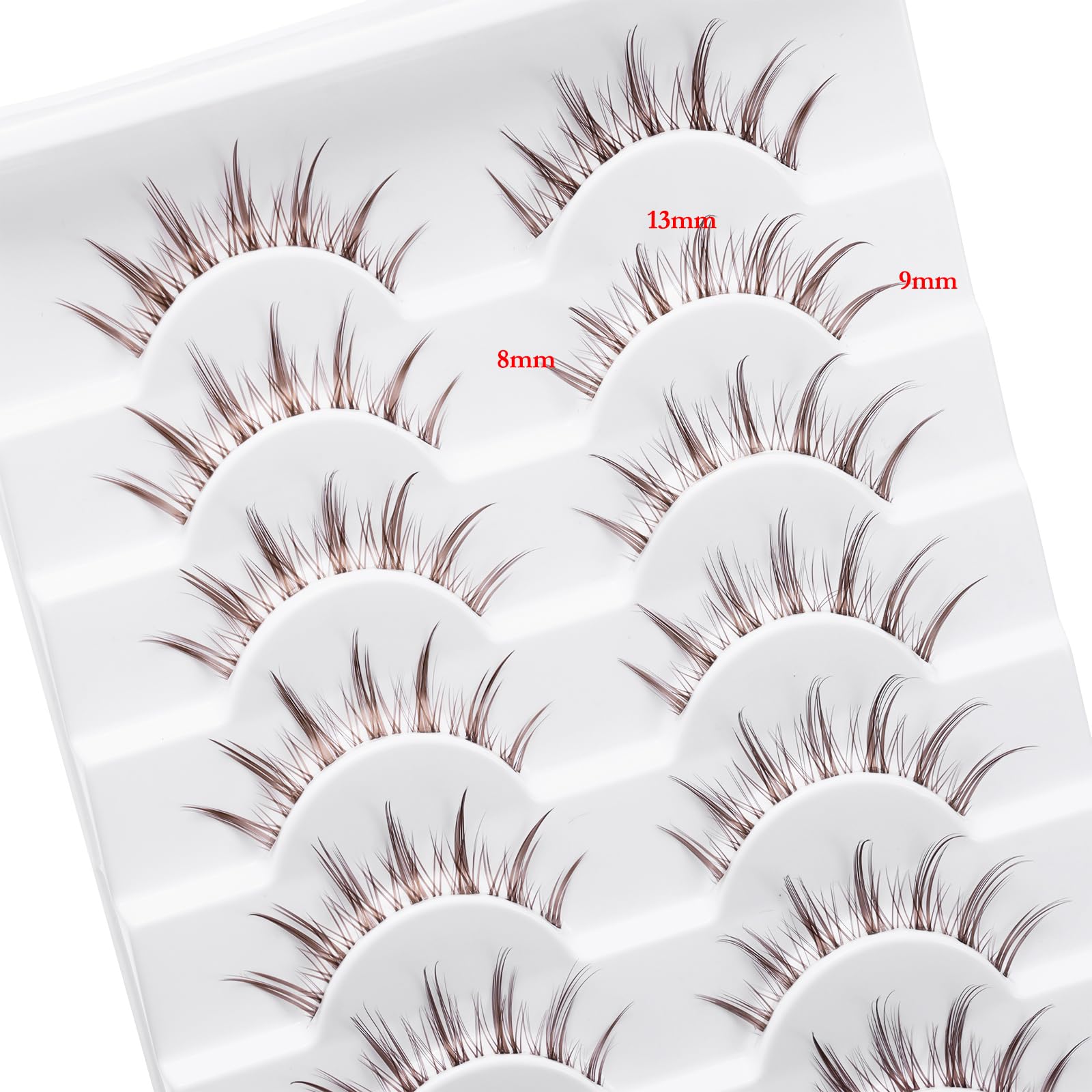 A06 Brown Manga Lashes - 10 works, Clear Band, Asian False Eyelashes, Natural Look, Individual Clusters (8-13mm) - Image 4