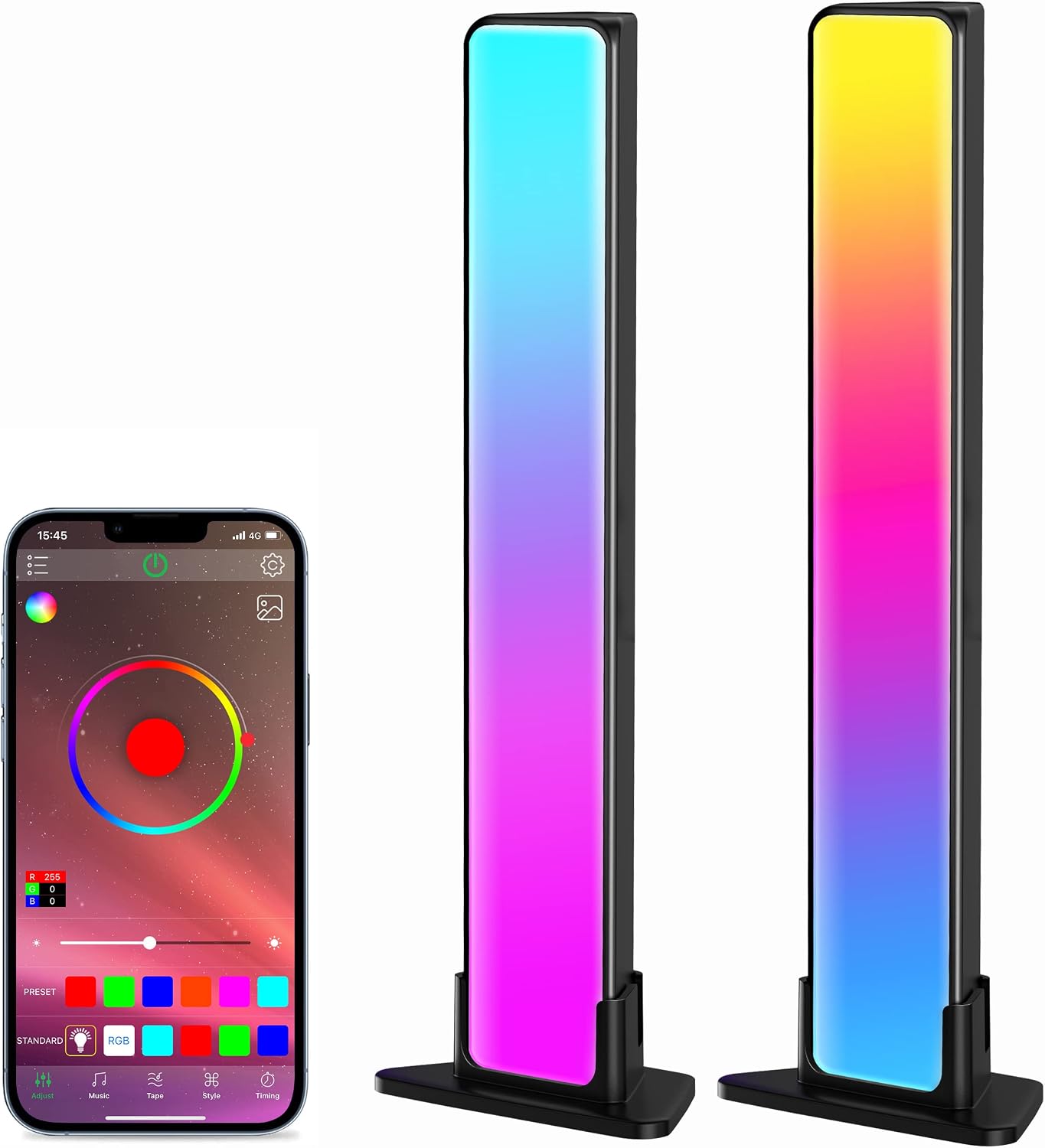 Smart LED Light Bars, RGB Color Smart Lamp with 20 Scene Modes and 8 Music Modes can Sync Music, Bluetooth APP Control, for Movies, PC, TV, Party, Room Decoration, Gaming Setup Room(Black)