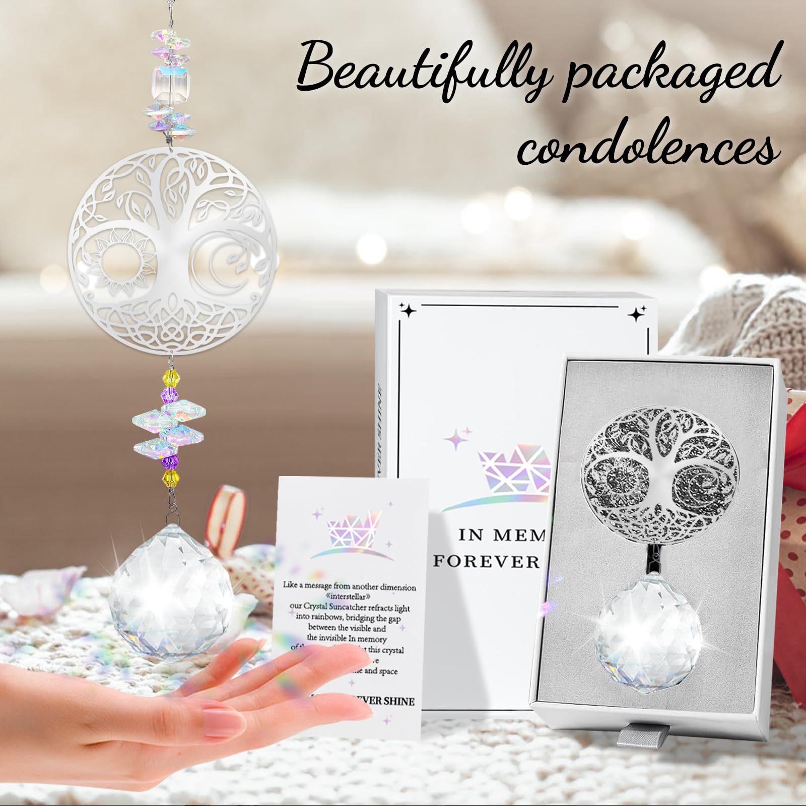 Attrape-Soleil Cristal Condoléances - Cadeau Deuil Perte Être Cher - Blanc