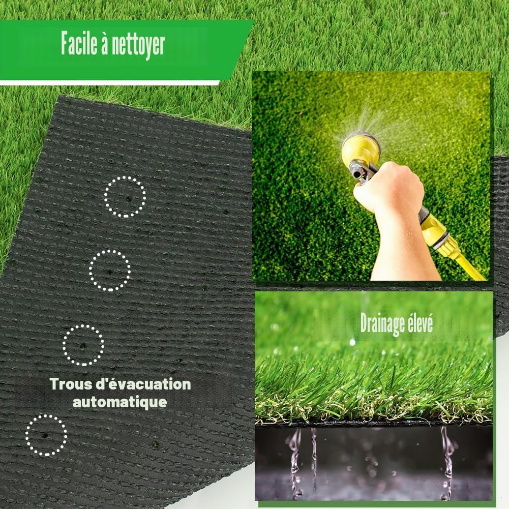 Petgrow Gazon artificiel réaliste 35 mm - Gazon synthétique avec trous de drainage - Tapis d'herbe pour chien - Pour jardin, cour, patio, balcon (1 m × 3 m)
