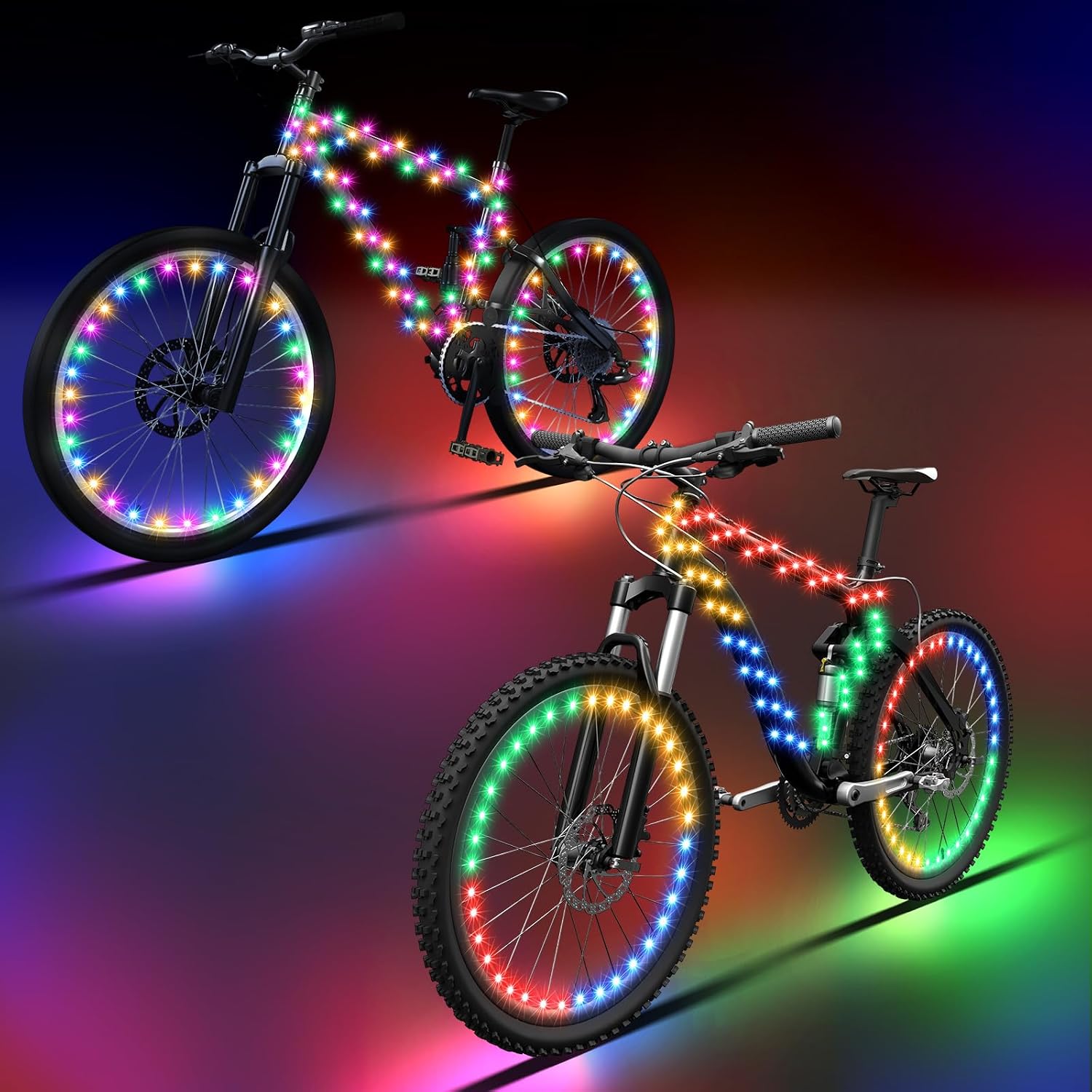 Woanger Set of 2 LED Bike Wheel Lights & Bicycle Frame Lights for Night Riding Bright Cycling Decoration Safety and Visible Warning Tire Light Strip Gifts for Cyclist