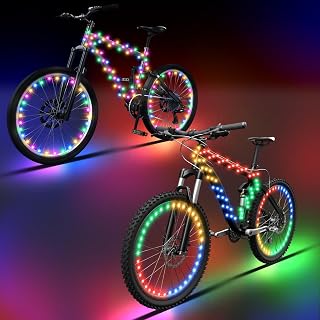 Woanger Set of 2 LED Bike Wheel Lights & Bicycle Frame Lights for Night Riding Bright Cycling Decoration Safety and Visible Warning Tire Light Strip Gifts for Cyclist