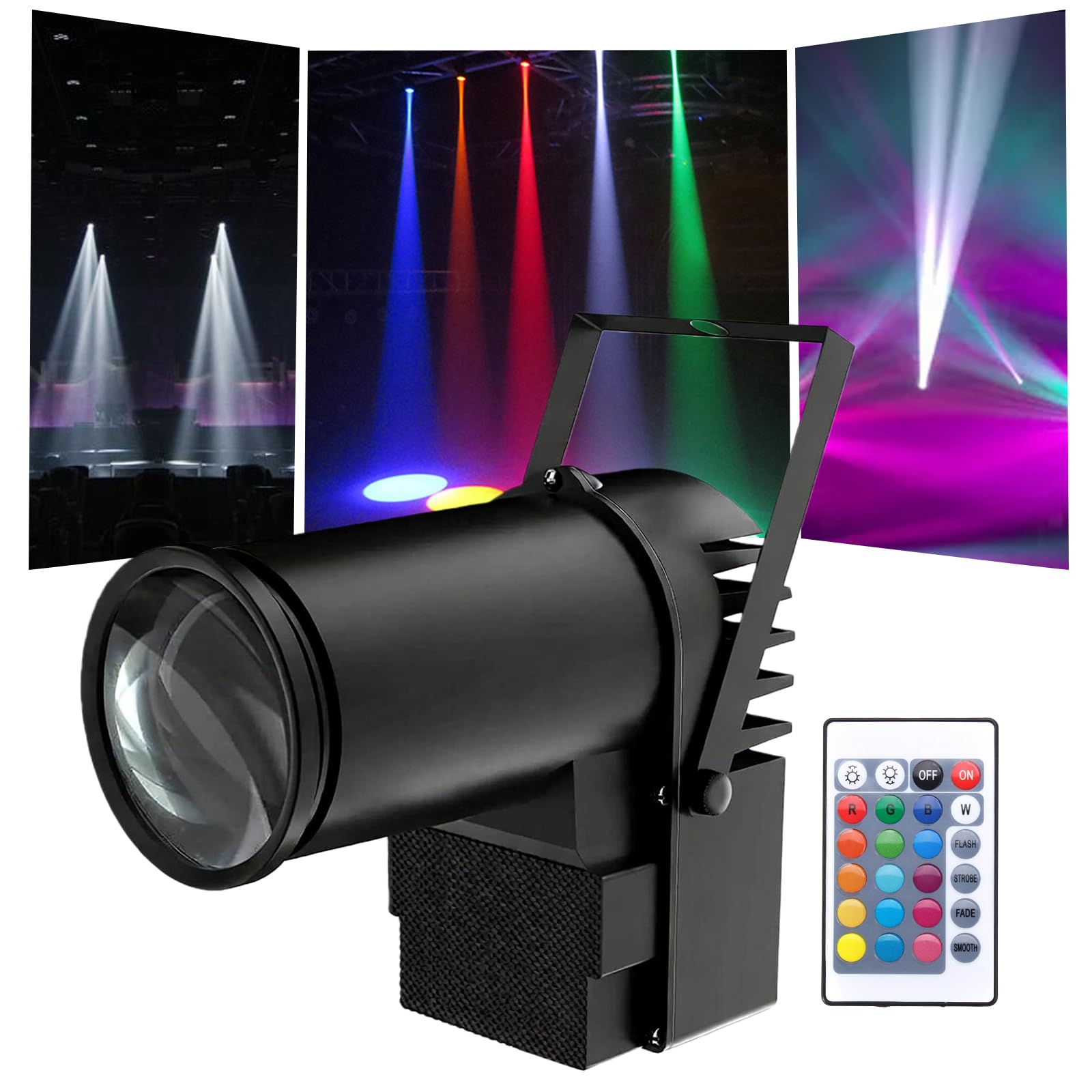 Foco LED de punto, 15 W, foco 3 en 1 para bola de espejo, IP25, mini haz de luz, lámpara de escenario, bola de discoteca, para discoteca, bar, club, fiesta, mando a distancia