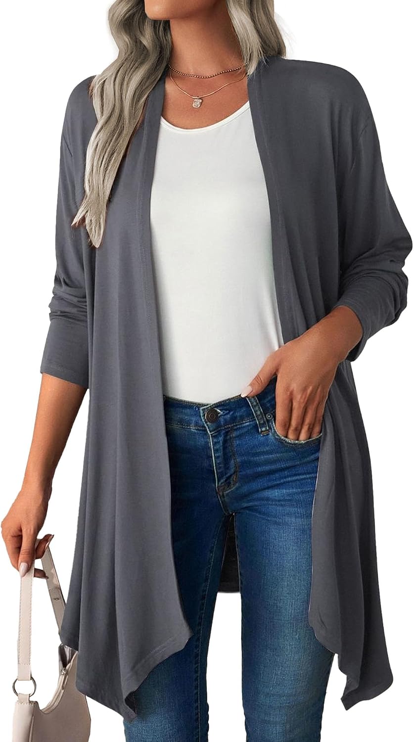 Women's Solid Open Front Baggy Long Sweater Draped Casual Comfort Sweater Cardigan Knit Outdoor Sweaters