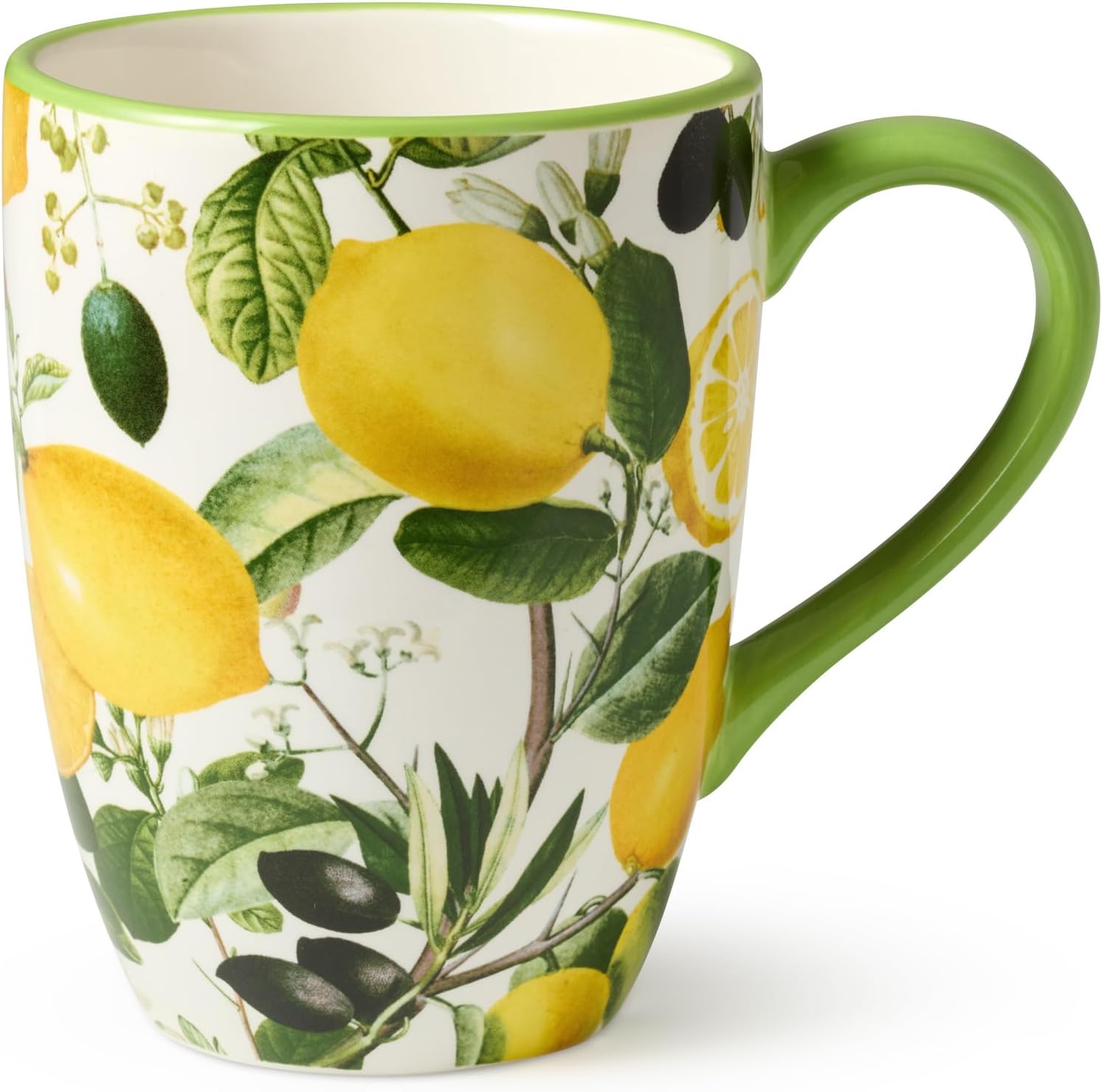 Limone Set of 4 Ceramic Mugs 14 oz. - Assorted Lemon-Themed Designs, Durable, Shatterproof, and Dishwasher-Safe Coffee Cups for Everyday Use and Entertaining
