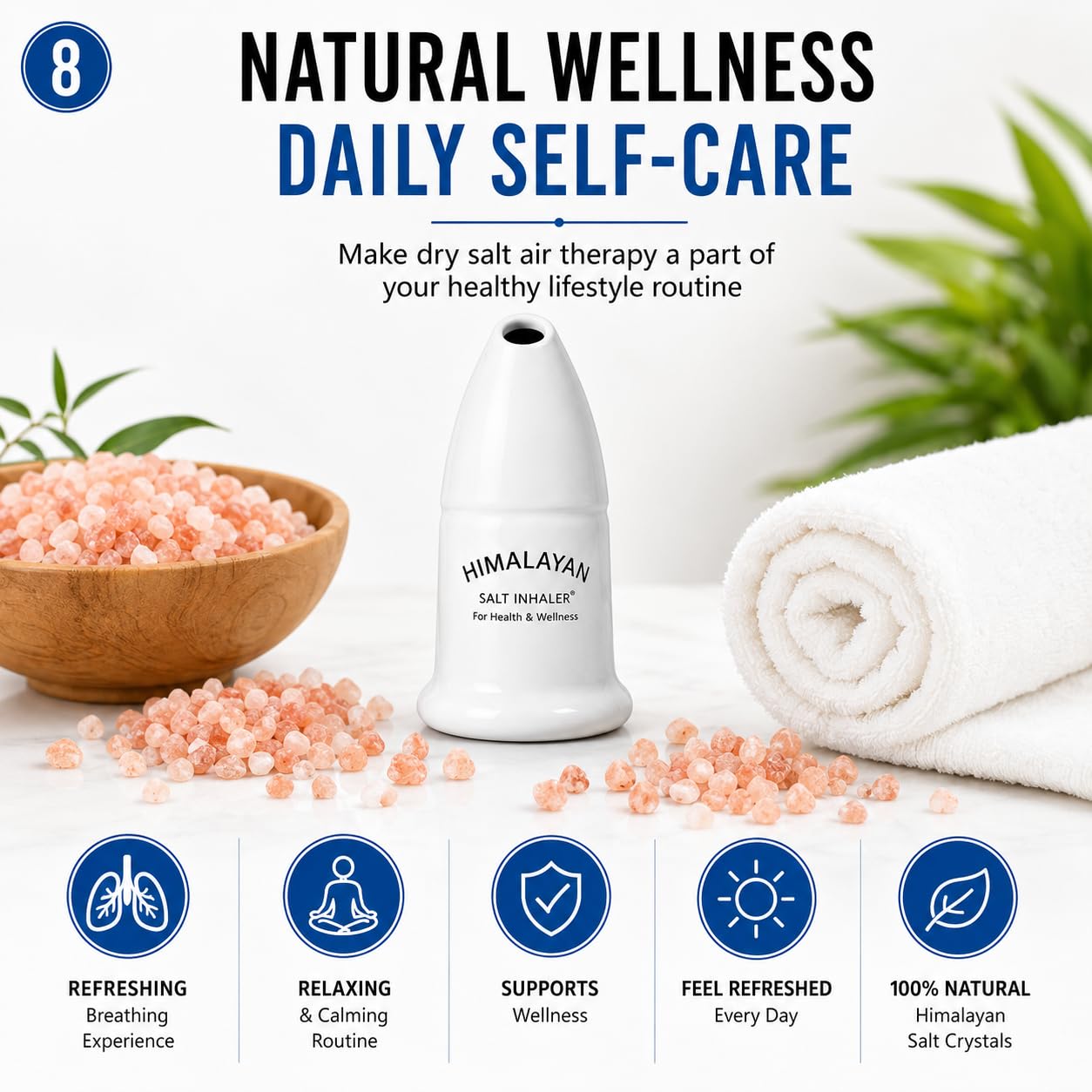 YSCARE Inalatore manuale in ceramica con sale himalayano, riempito con sale himalayano puro al 100% – per un'igiene e una salute ottimali, con 100 grammi di sale in omaggio. (3) (1)