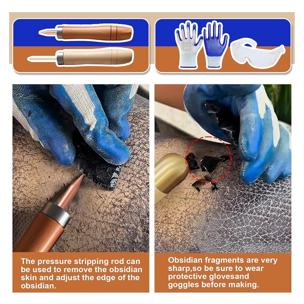 Kit per scheggiatura con Martello di Rame, Set Completo di Strumenti per la Lavorazione dell'ossidiana per Principianti, Strumenti per la molatura all'aperto