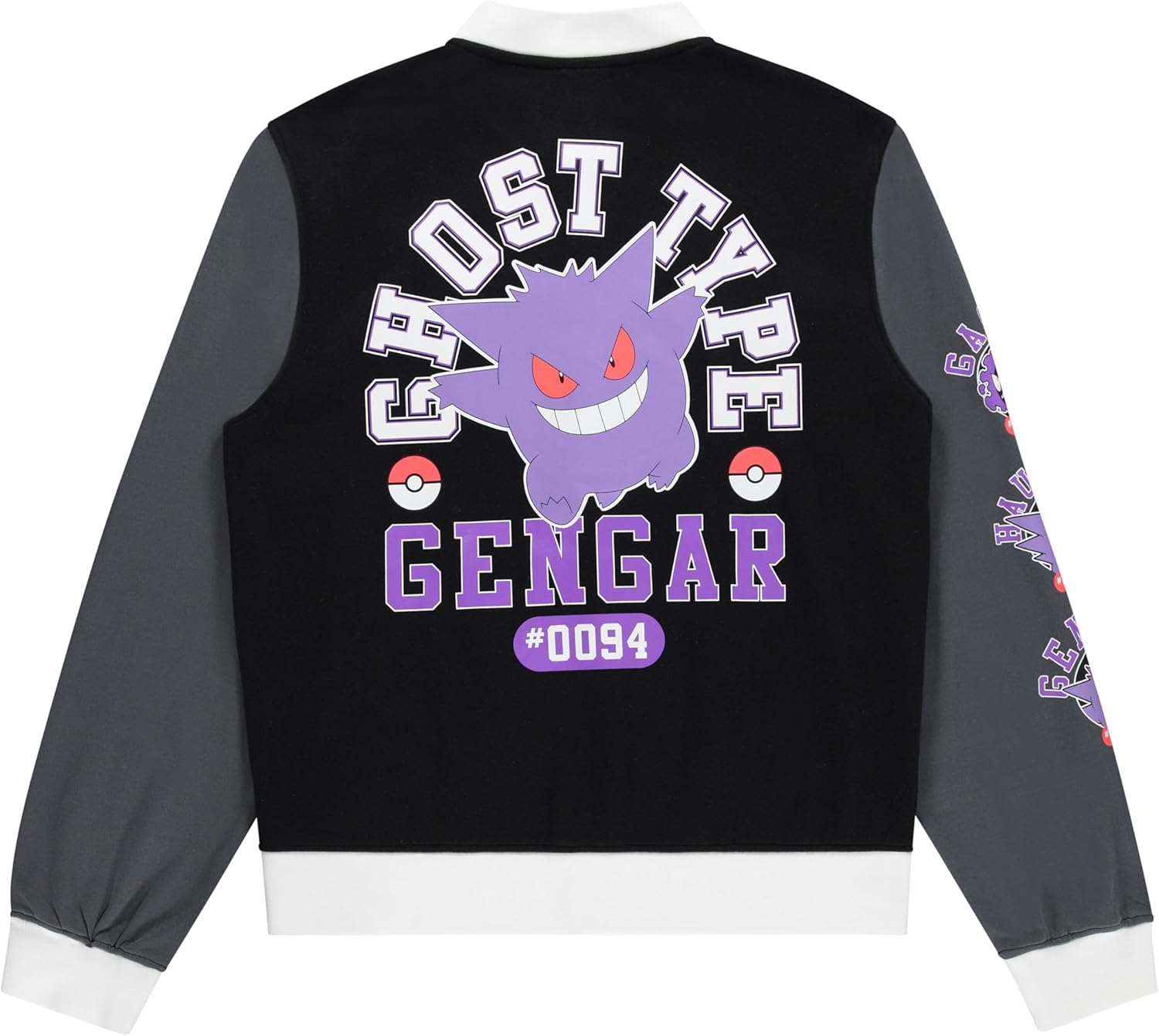 Pokemon Gengar Snap Varsity Jacket for Men - Adults Letterman Jacket with Embroidered Patches - Stylish Snap Button Jackets