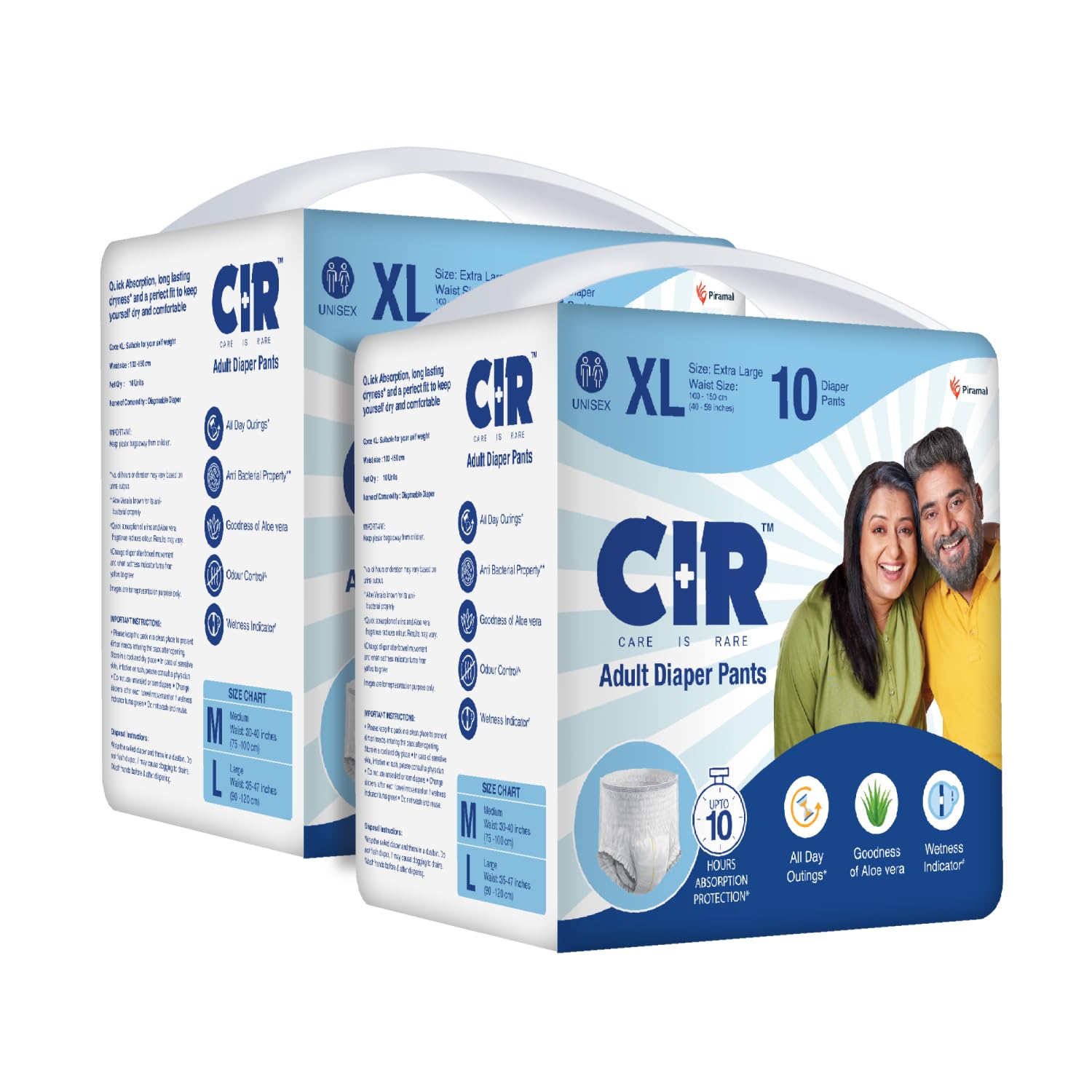 CIR Adult Diaper Pants Style | Adult Diaper Extra Large (XL)|Waist (100-150cm I 40"-59") |10 hr Absorption-Protection | Unisex with Wetness Indicator | Odour Control | Goodness of Aloe Vera | 20 Units