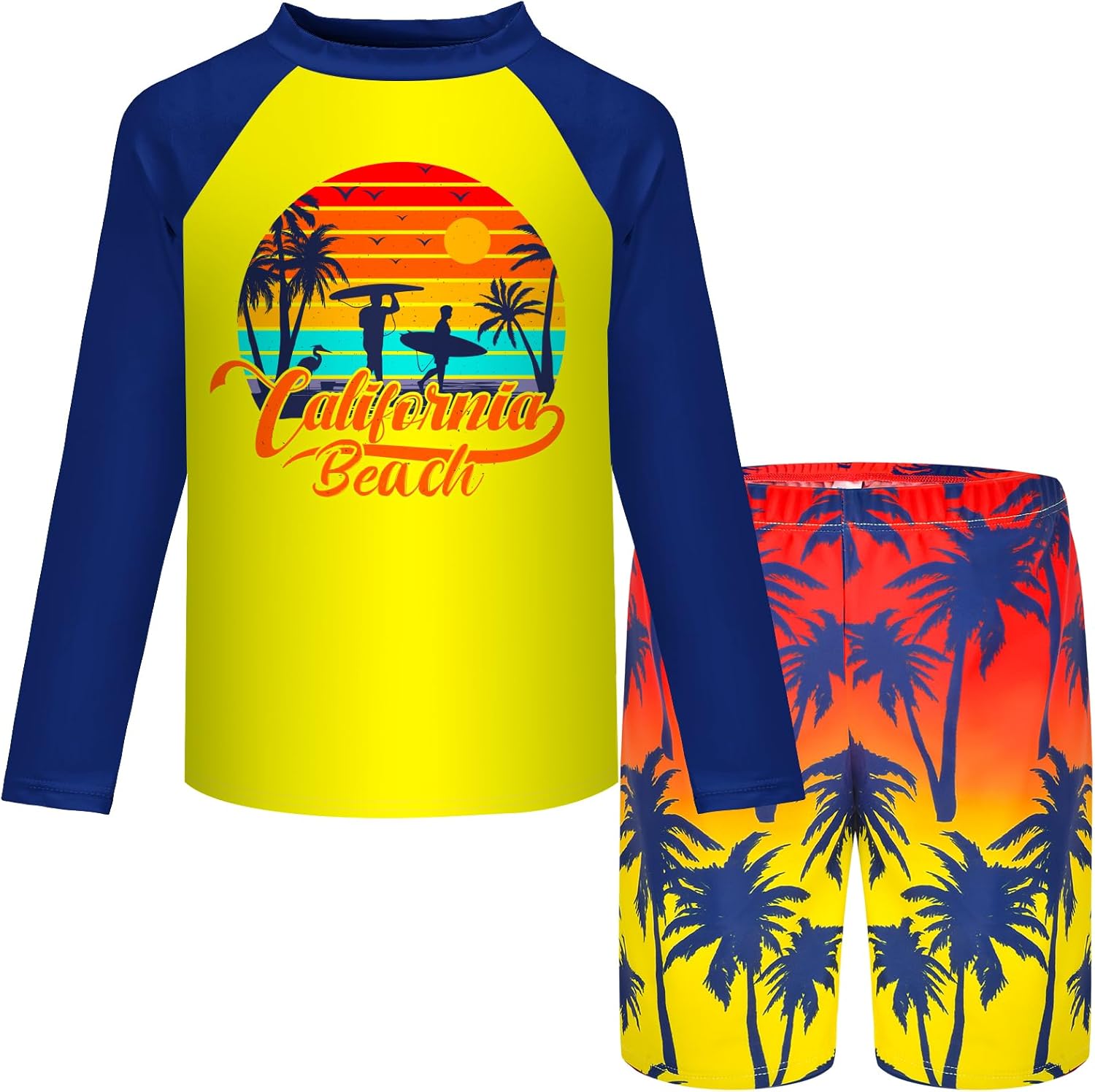 Boys Two Piece Rash Guard Swimsuits Kids Short Sleeve Swimwear Sets Quick Dry Bathing Suit 3-10 Years
