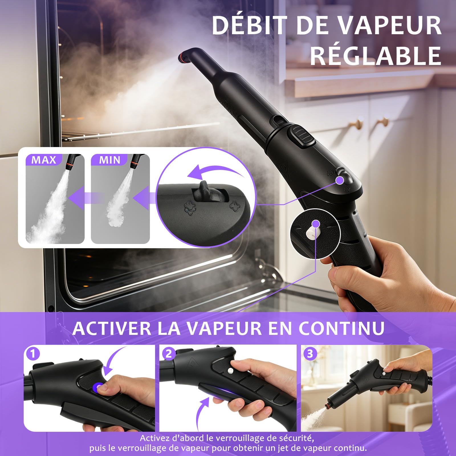 Nettoyeur vapeur portable pour la maison, vapeur à haute température de 120 °C, avec 20 accessoires, idéal pour sols, canapés, fenêtres, meubles et cuisine