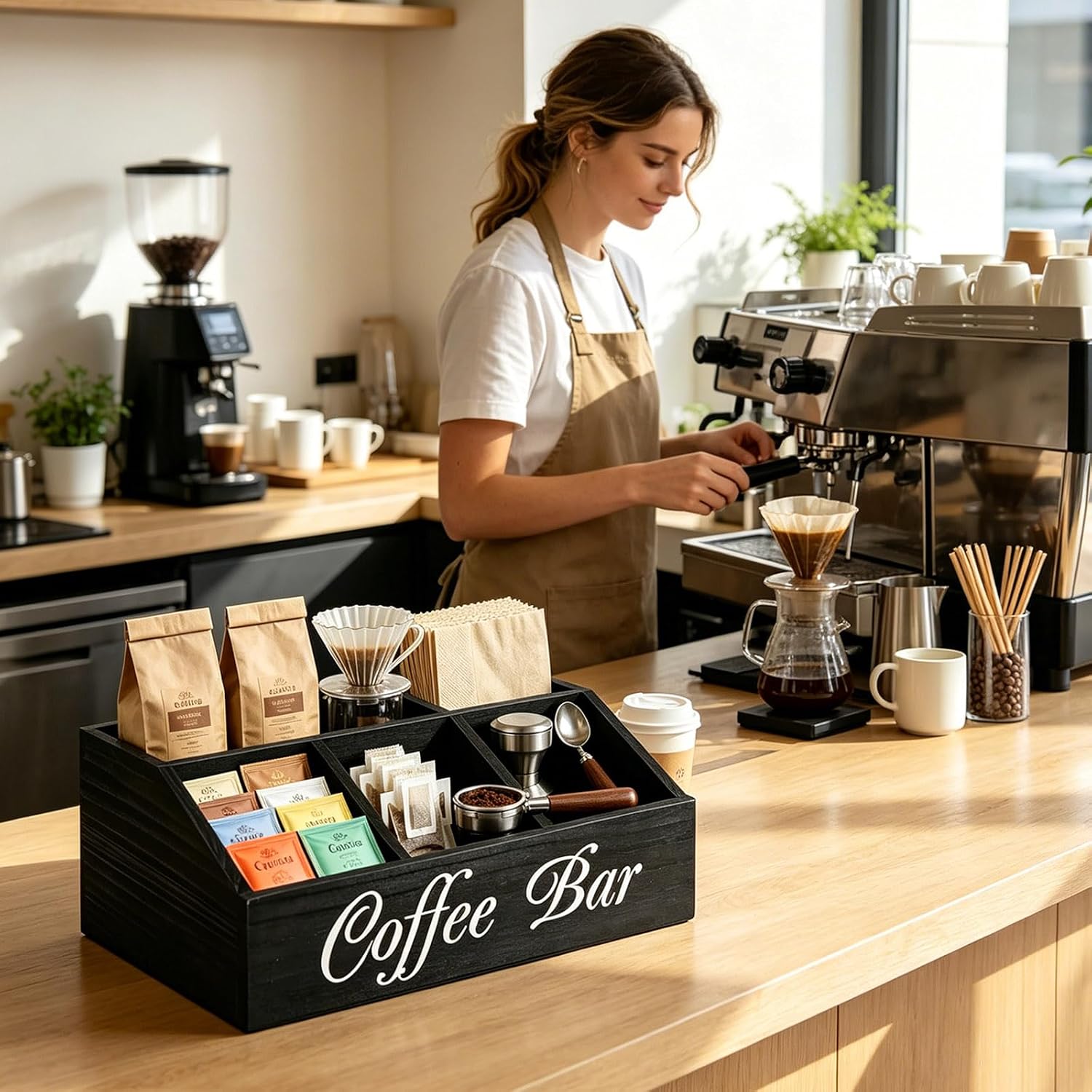 Zoyiancy Coffee Station Organizer, 5 Compartment Coffee Pod Storage Basket image 4