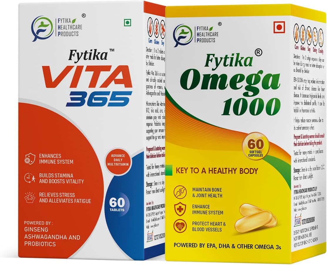 FYTIKA HEALTHCARE PRODUCTS Vita 365 Multivitamin & Omega 1000 For Men & Women Capsule With Probiotics Vitamin B12, C, D3, E, Zinc, Biotin, Mineral, Ginseng & Ashwagandha