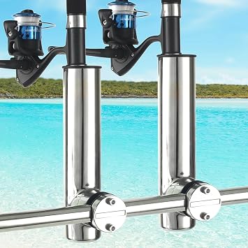 2-Pack Stainless Steel Fishing Rod Holders | 32-Angle Adjustable Clamp-On Rail Mount | Fits 7/8"-1" Rails for Boat, Yacht, RV & Truck | Marine-Grade Anti-Corrosion with Rubber Protector
