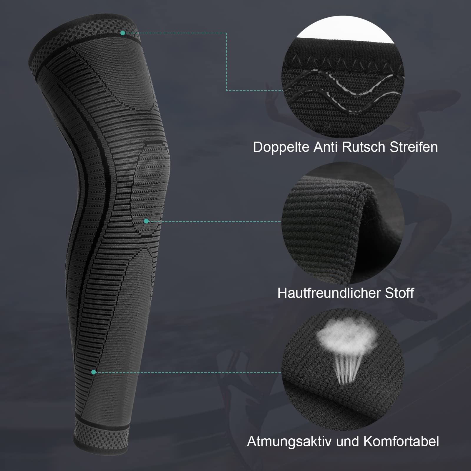 Genouillères Sport Longue Respirant Genouillère de Compression pour Hommes et Femmes Avec Gel de Silice Antidérapant pour ACJ, PCL, Déchirure Ménisque, Arthrite, Ténosynovite 1 Paire (noir, S)