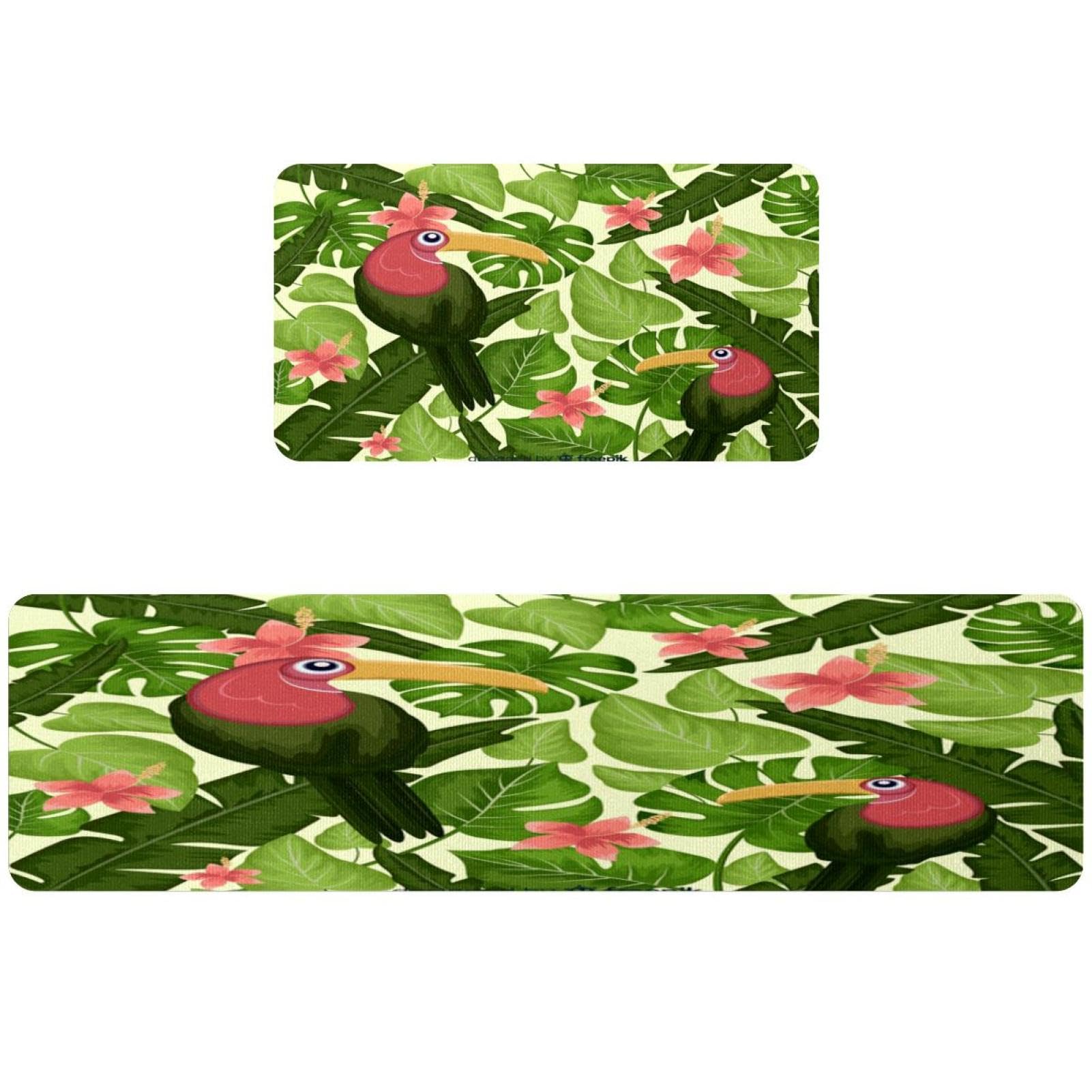 Alfombrillas de cocina antideslizantes y lavables con hojas tropicales 2 u