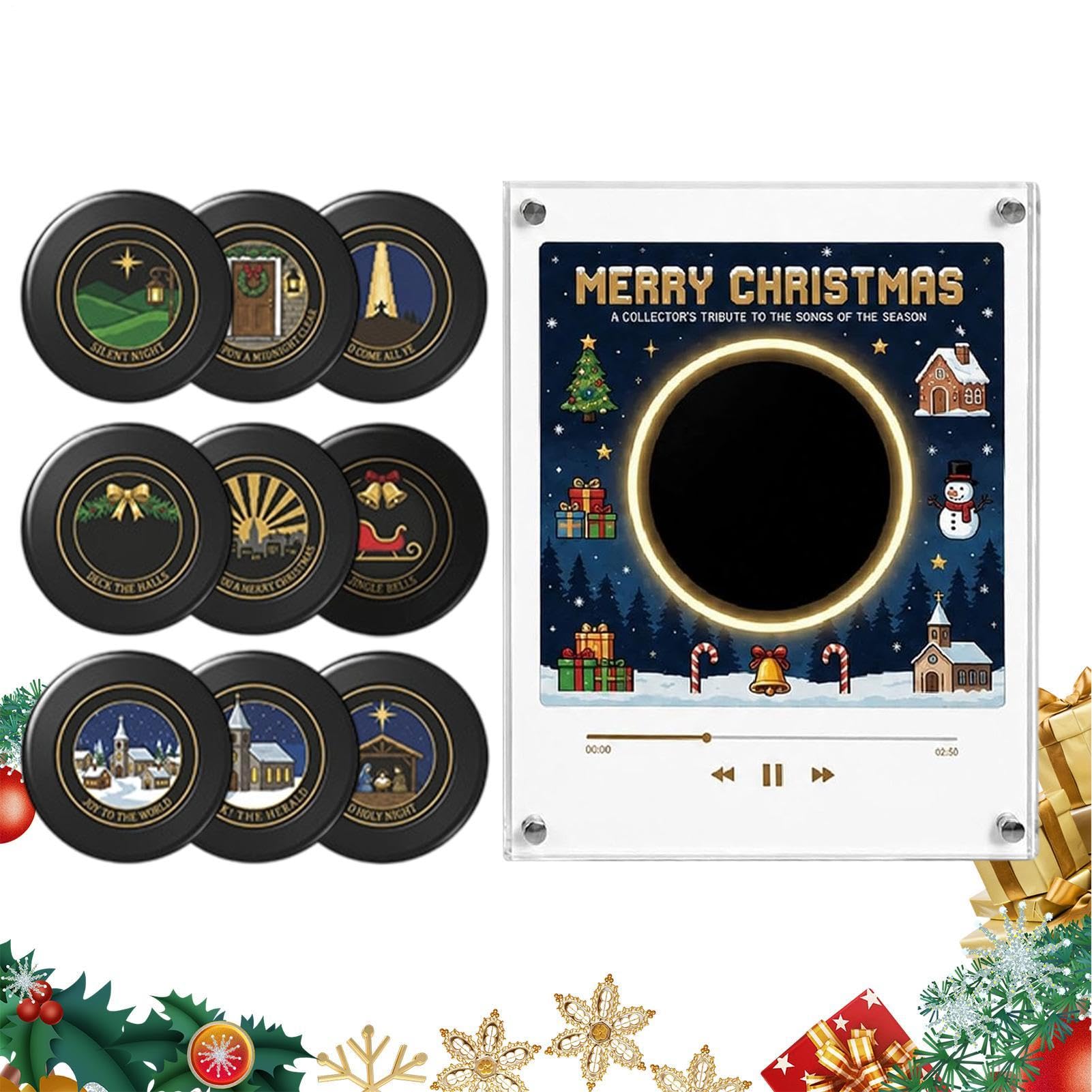 Reproductor Mini Vinilo Regalo Navidad,Conjunto Música Imanes Frigo 9Discos