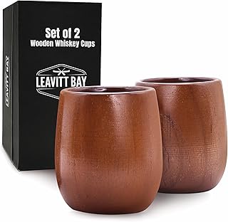 Wood Whiskey Glass Set (2), Teak Wood Cup, Bourbon Gifts for Men