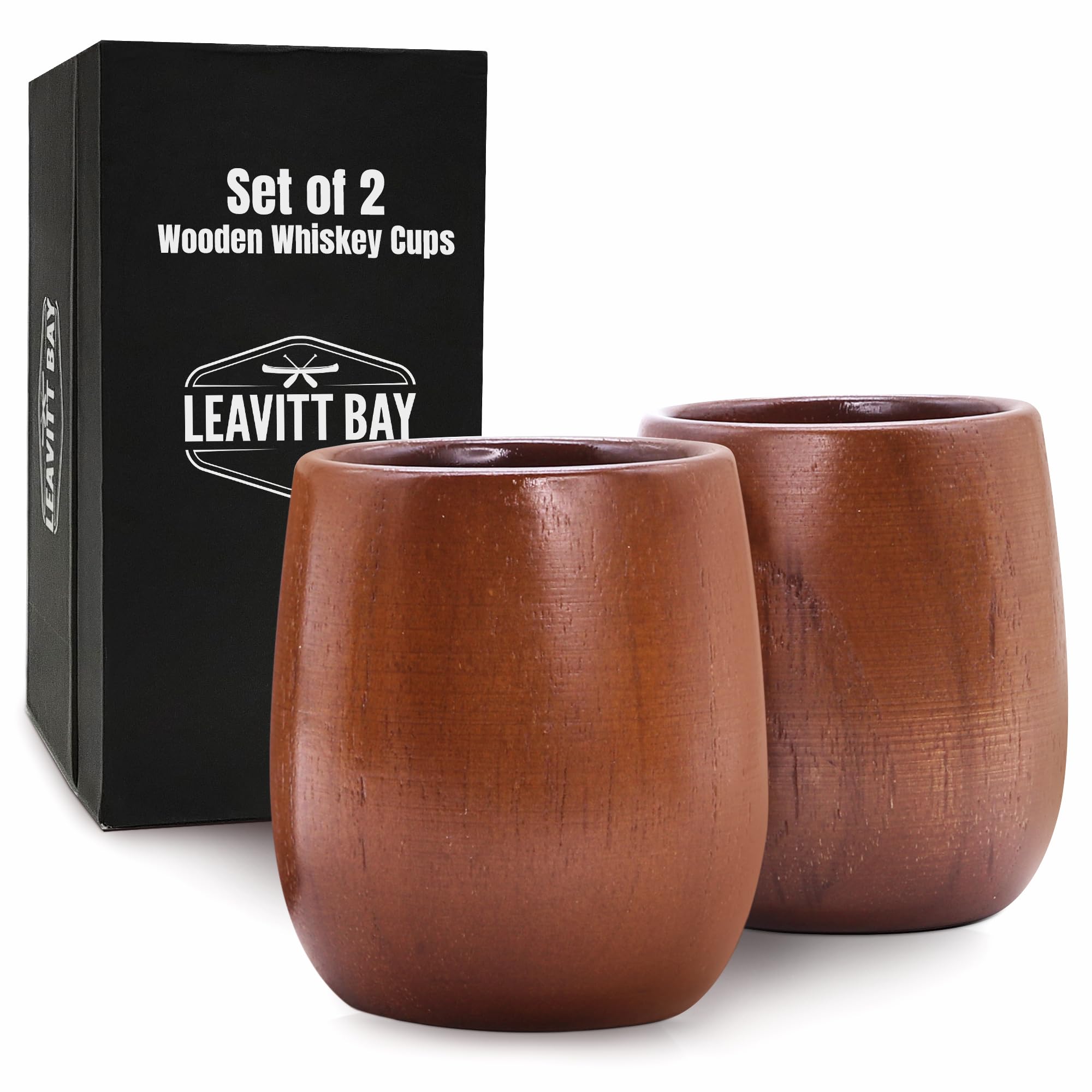 Lot de 2 verres à whisky en bois pour homme, 100 % bois de teck, ensemble de tasses en bois, cadeaux à bourbon, cadeaux de whisky pour homme