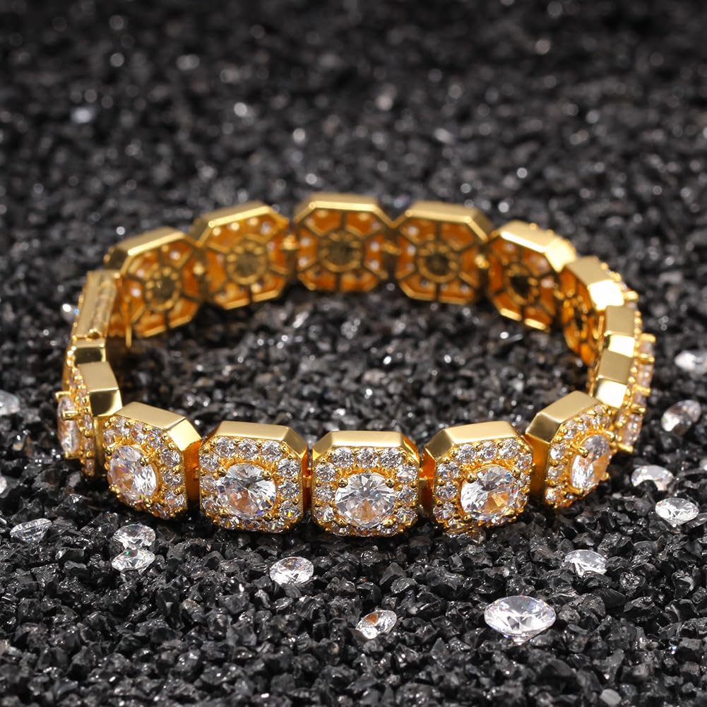 18K Gold Moissanite Baguette Tennisarmband für Männer, Luxuslünette rund geschnittene Moissanit, feines Schmuck Geschenk