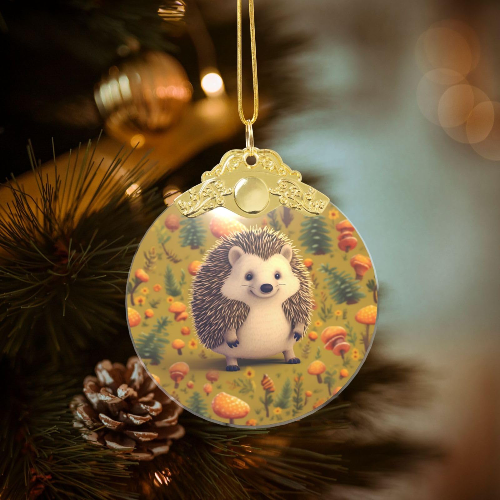Crystal Christmas Ornaments for Christmas Tree Decoration Hanging Hedgehog Ornament with Gold Ribbon Crafts Round Pendant for Keepsake Gifts Glass Xmas Decor Party Supplies