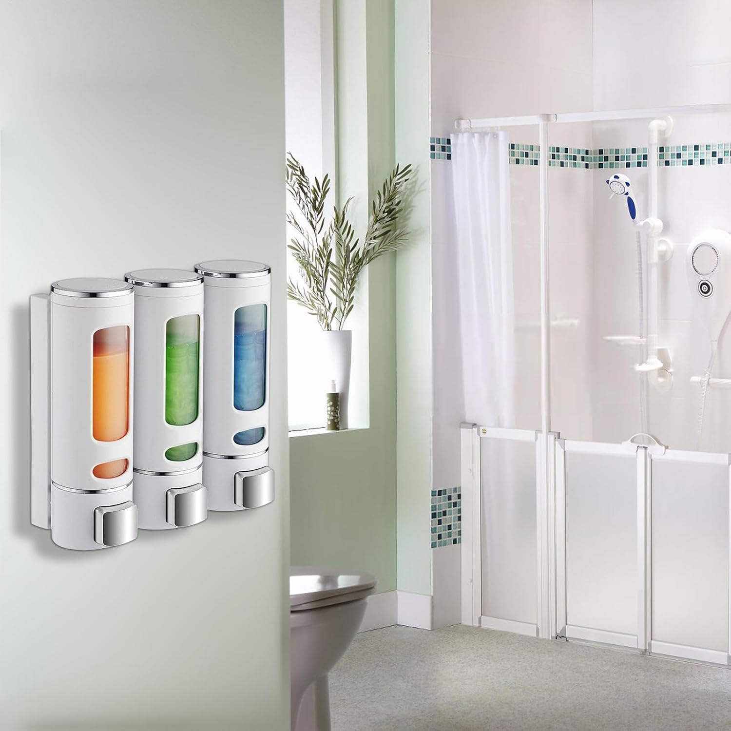 Shower Soap Dispenser - 3in1Chamber Soap Dispenser Mounted | 3x400ml Chamber Shower Pump Soap Dispenser, Wall Soap Dispenser, Shampoo Box Lotion Gel Container for Toilet Bathroom Hotel