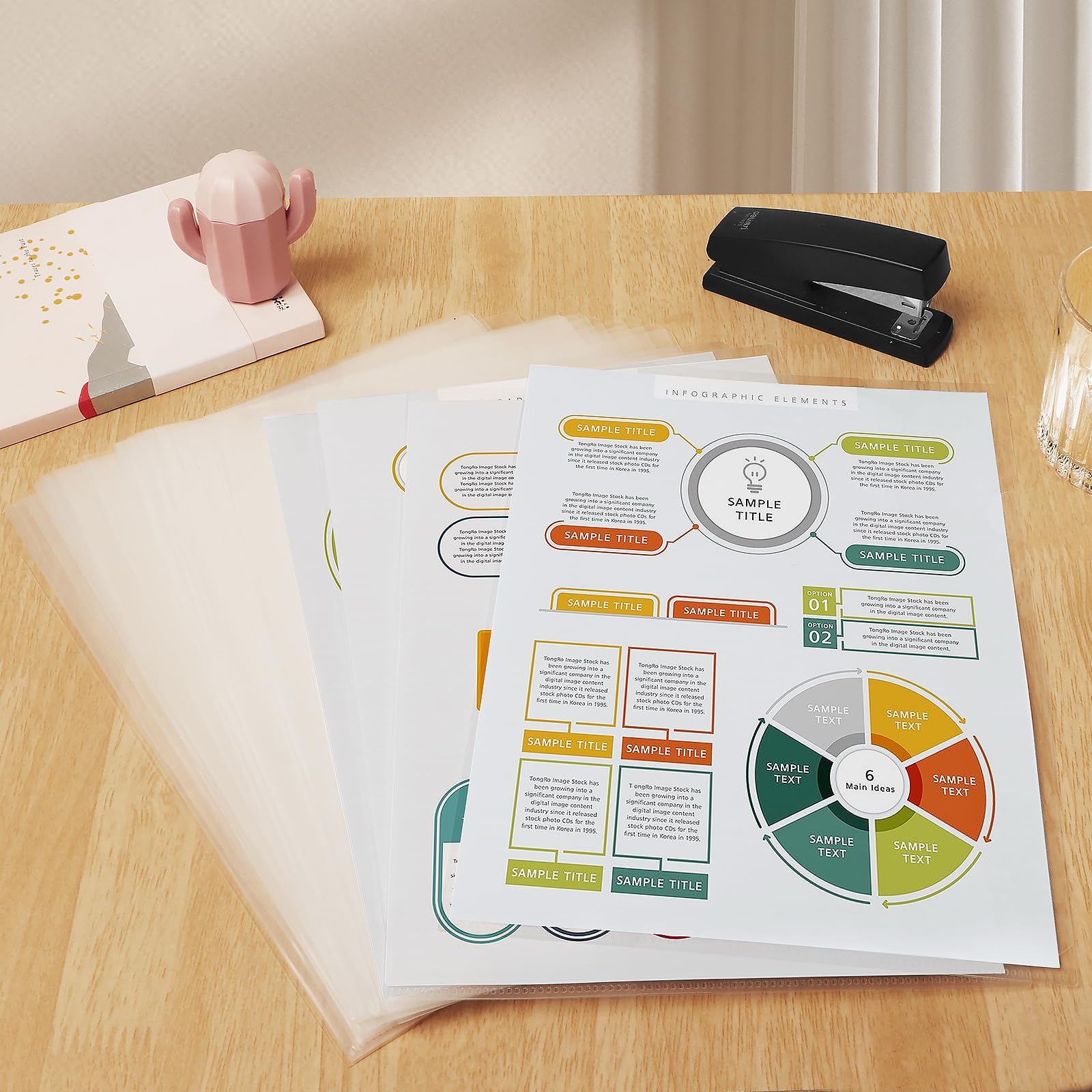 Paquete de 50 carpetas transparentes para documentos, carpetas de plástico transparentes tipo L, fundas de plástico para papel tamaño carta A4, ideal para suministros escolares y de oficina