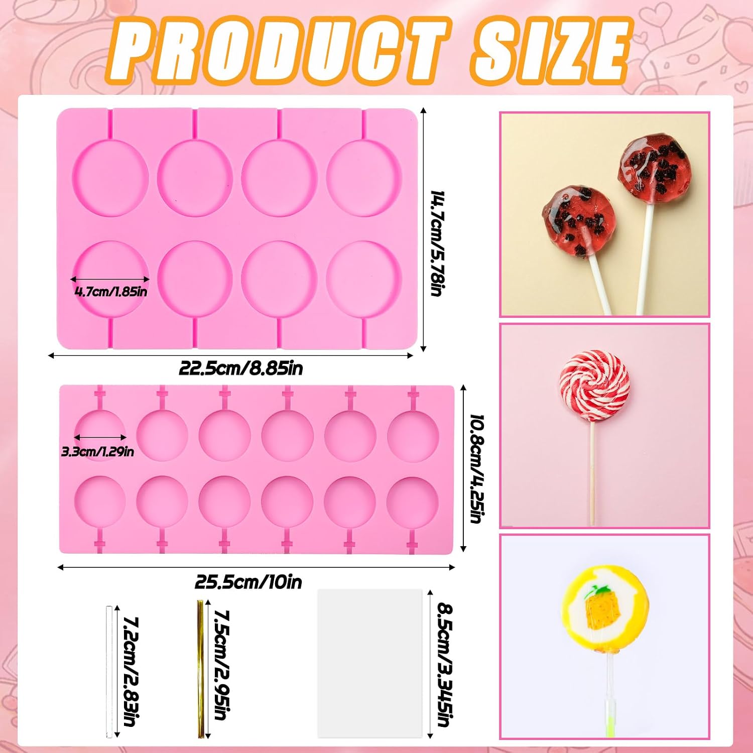 4PCS Silicone Lollipop Mold, Cute Shape Fondant Mold for Making Chocolate, Candy, Cookie With Sticks - Great for Hard Candy