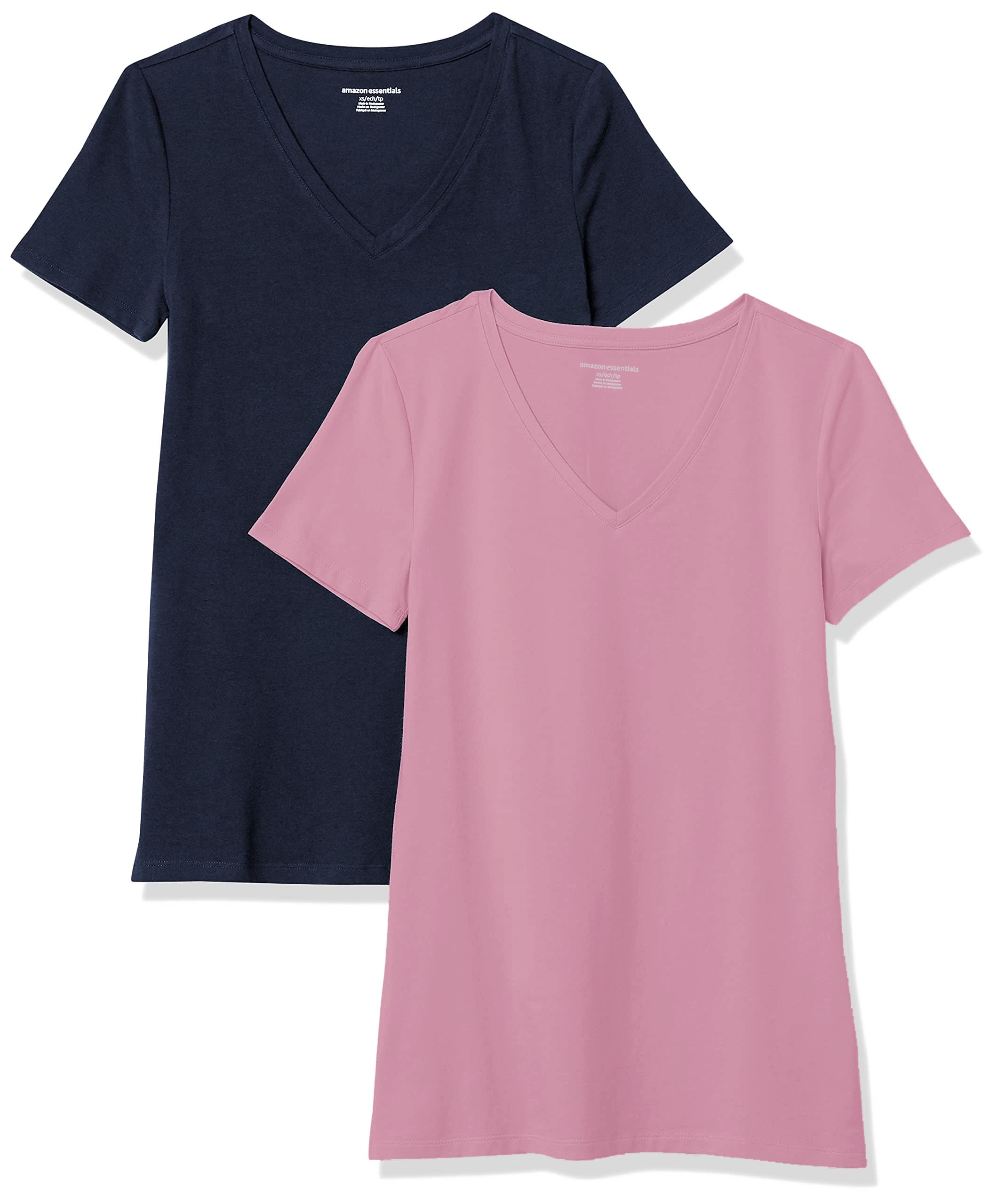 Amazon Essentials T-Shirt a Maniche Corte con vestibilità Classica (Opzioni Girocollo e Scollo a V) Donna, Confezioni Multiple