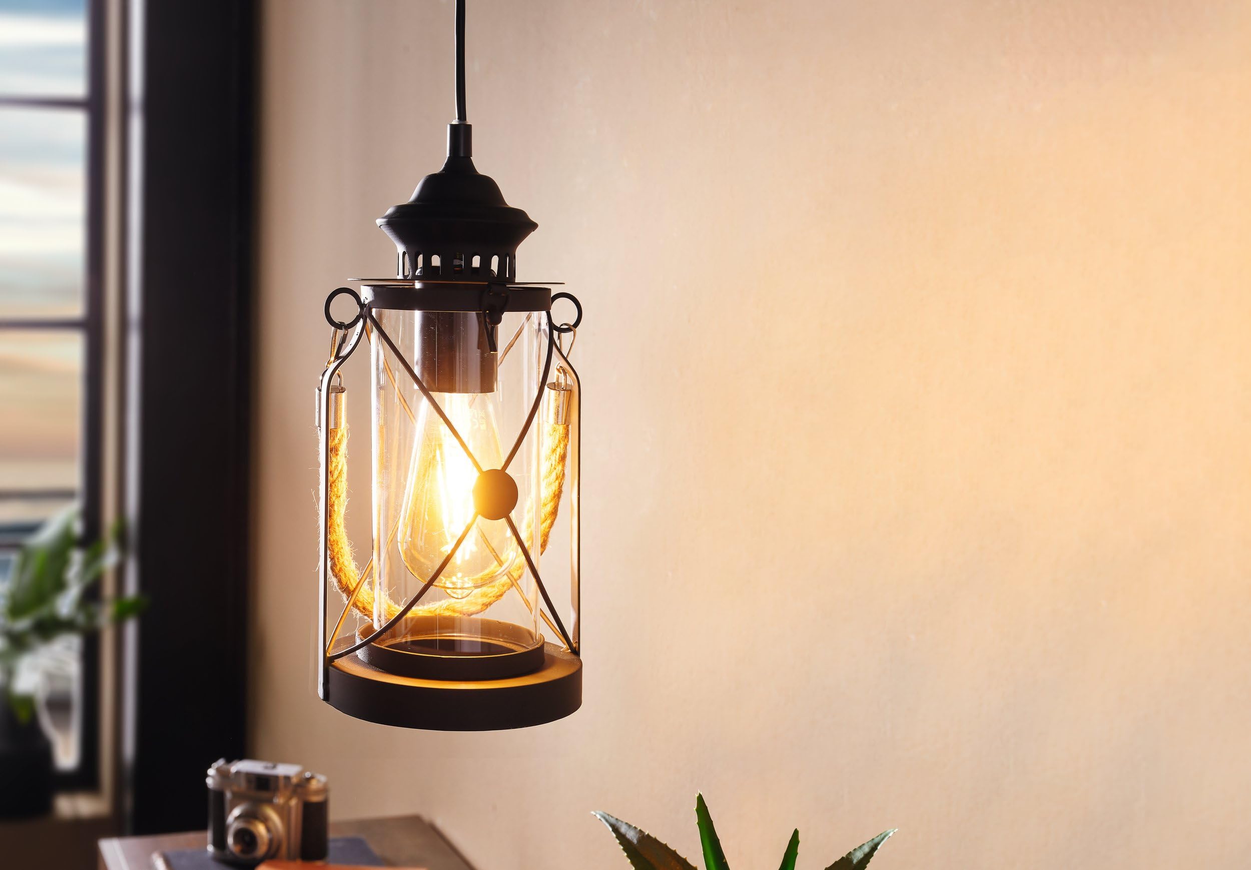 EGLO Pendellampe Bradford, 1 flammige Vintage Pendelleuchte, Laterne