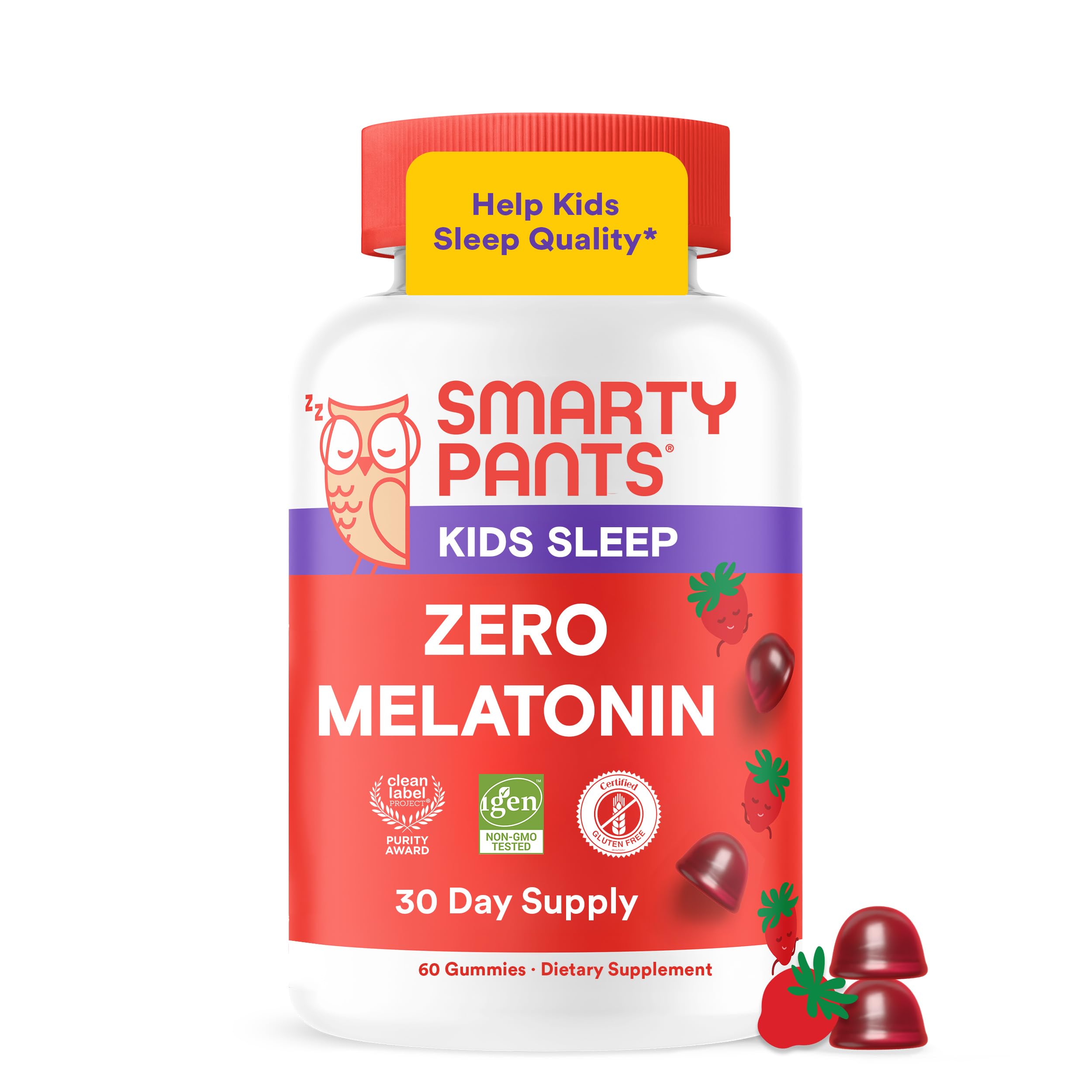 SmartyPants Kids Sleep Zero Melatonin Gummies, L-Theanine, Magnesium, 60 Ct