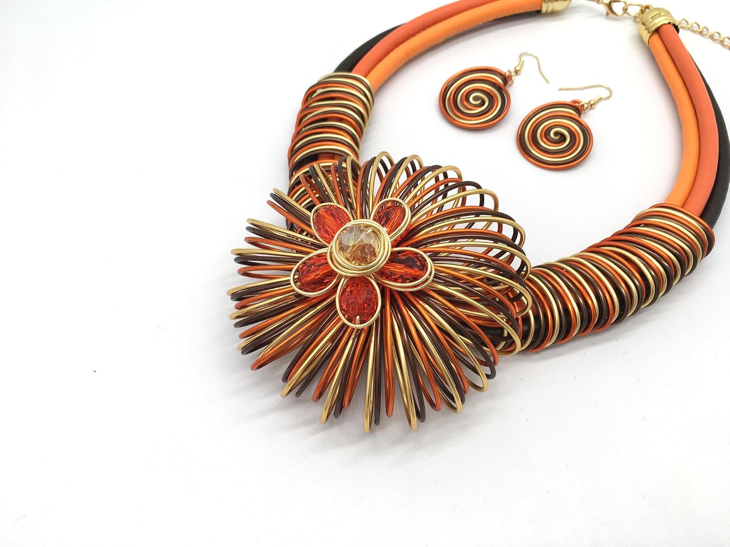 Statement African Necklace For Women African Jewelry Costume Earring Sets Tribal Fashion Colorful Big Rhinestone Crystal Pendent Collar Choker Bold Chunky Bib Handmade