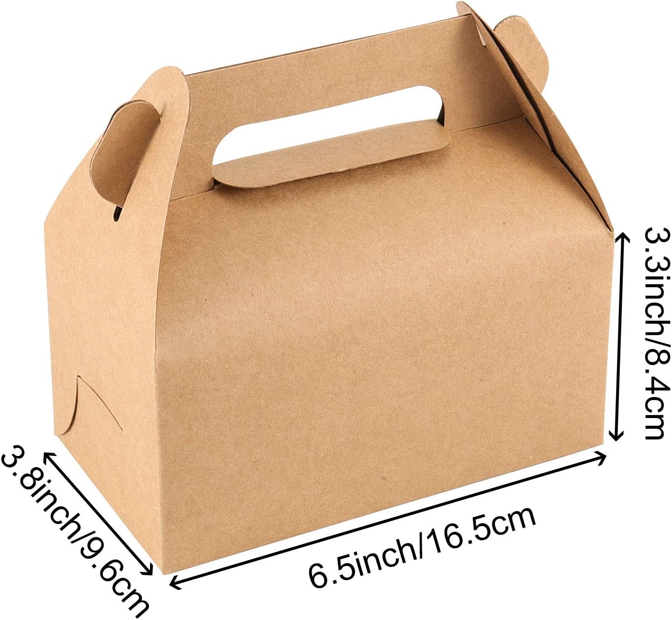 HAKZEON 120 PCS Brown Kraft Party Favor Treat Boxes, 6.4 x 3.5 x 3.2 Inch Gable Box, Goodie Gable Paper Gift Boxes with Handles for Wedding Birthday Party - Image 2