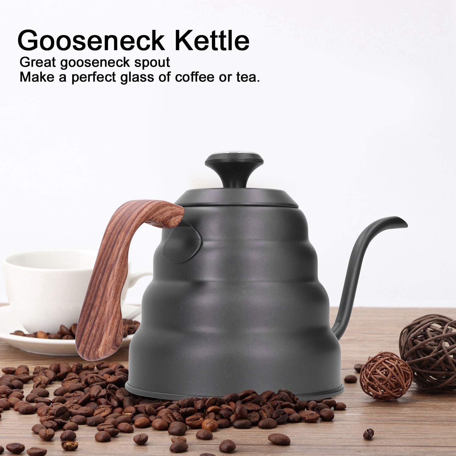 Kaffeetropfkessel Schwanenhals Stovetop Black Schwanenhals Wasserkocher Mit Thermometer, 1200ml Wasserkocher Induktion Edelstahl Gooseneck Kettle Schwanenhals