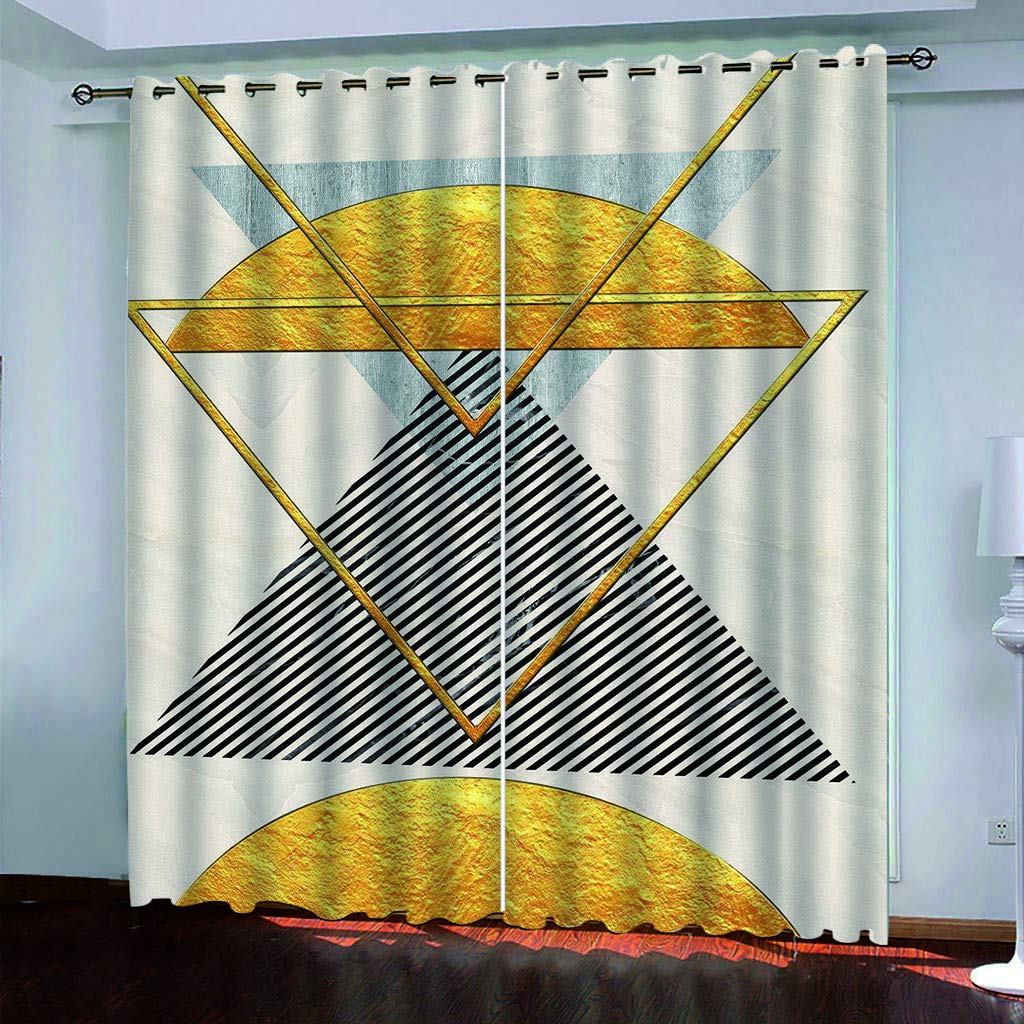 Maynuo Girls Golden Curtains For Bedroom 3D Geometric Triangle Eyelet Top Curtain For 62X78inch Kids Window Treatments For Home Decoration Thermal